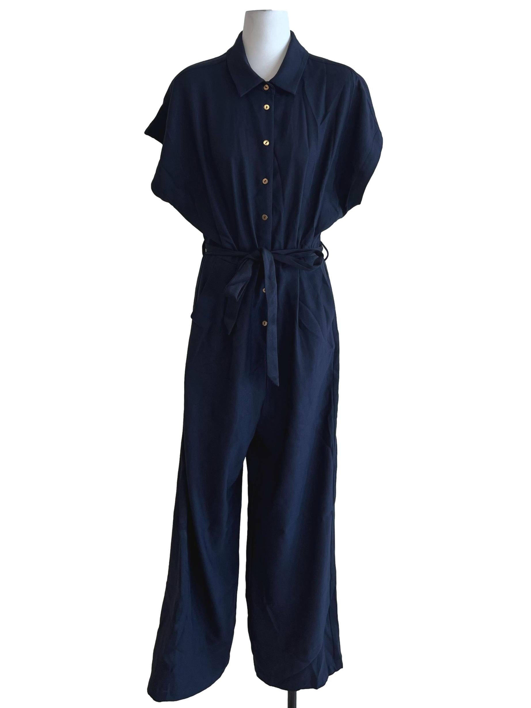 Navy Blue Wing Collar Jumpsuit