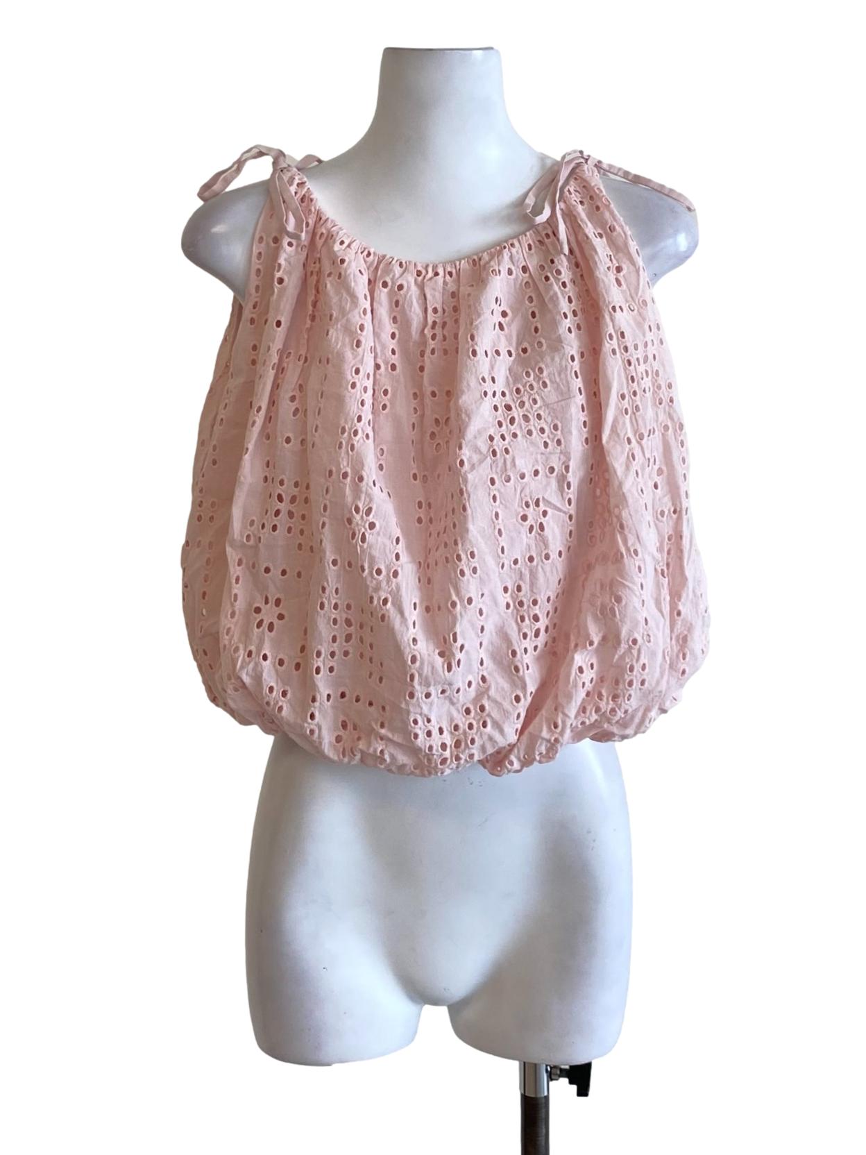 Lemonade Pink Embroidered Round Neck Balloon Top