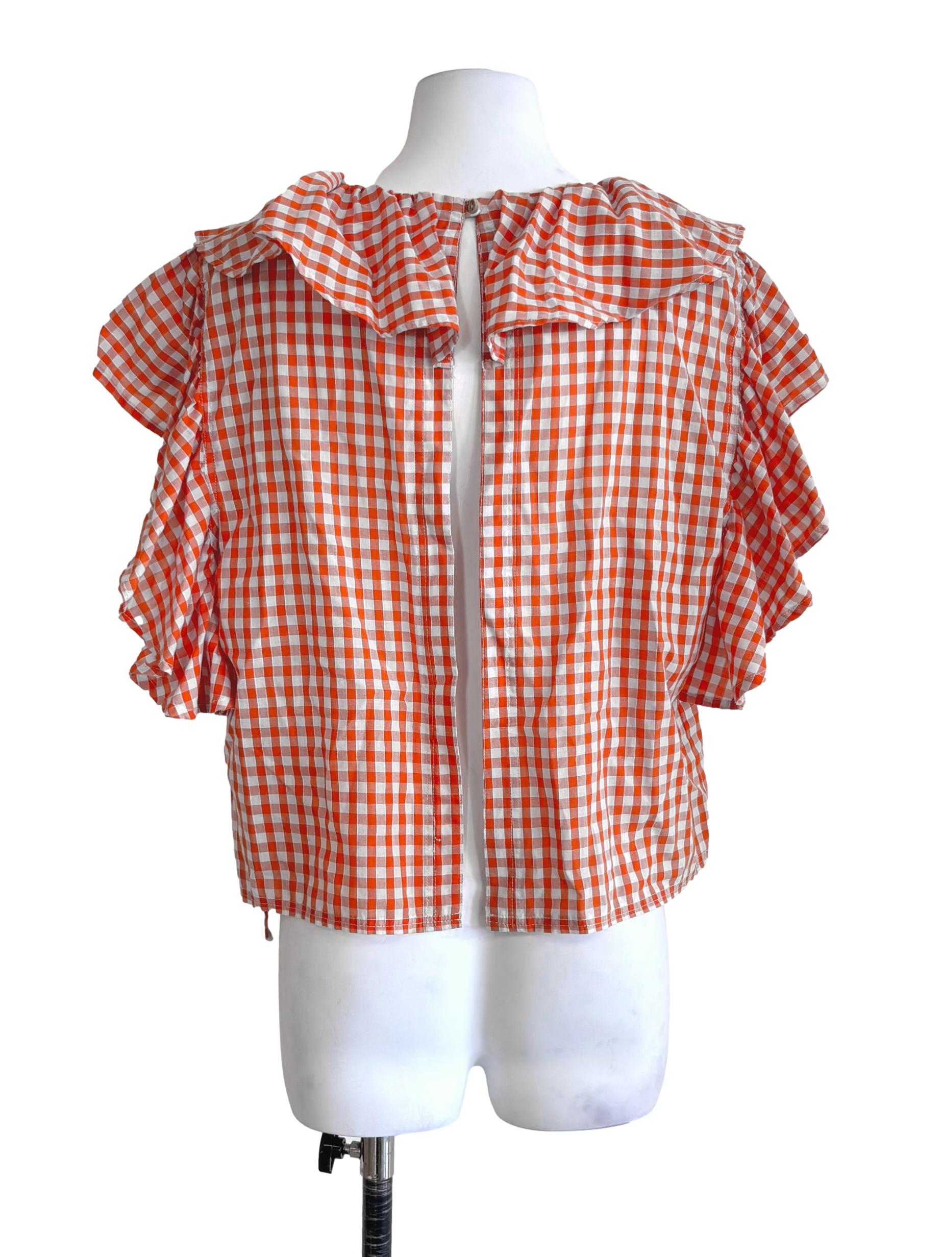 Orange Gingham Open Back Blouse