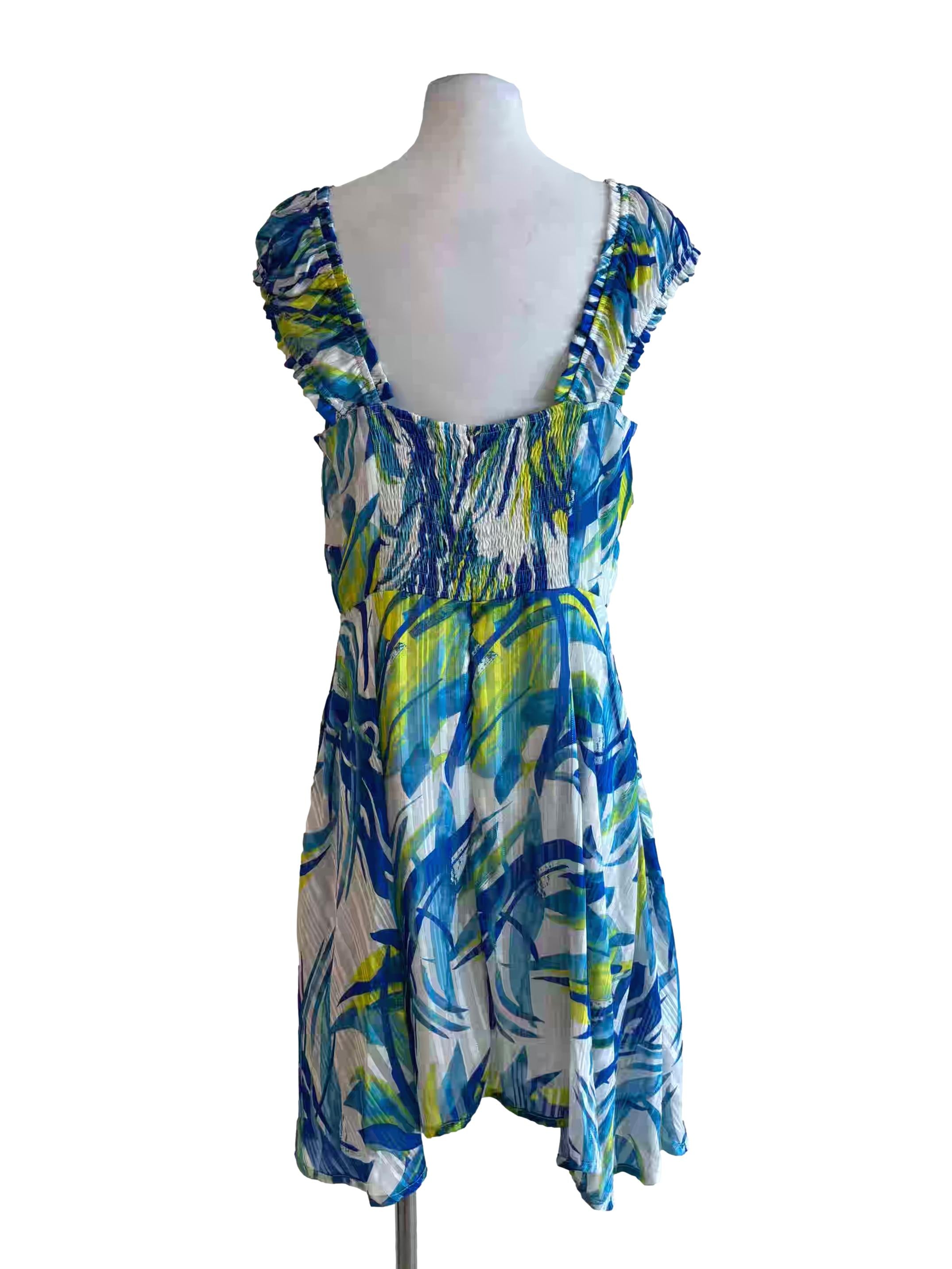 Pearl White Blue Green Patterned Dress