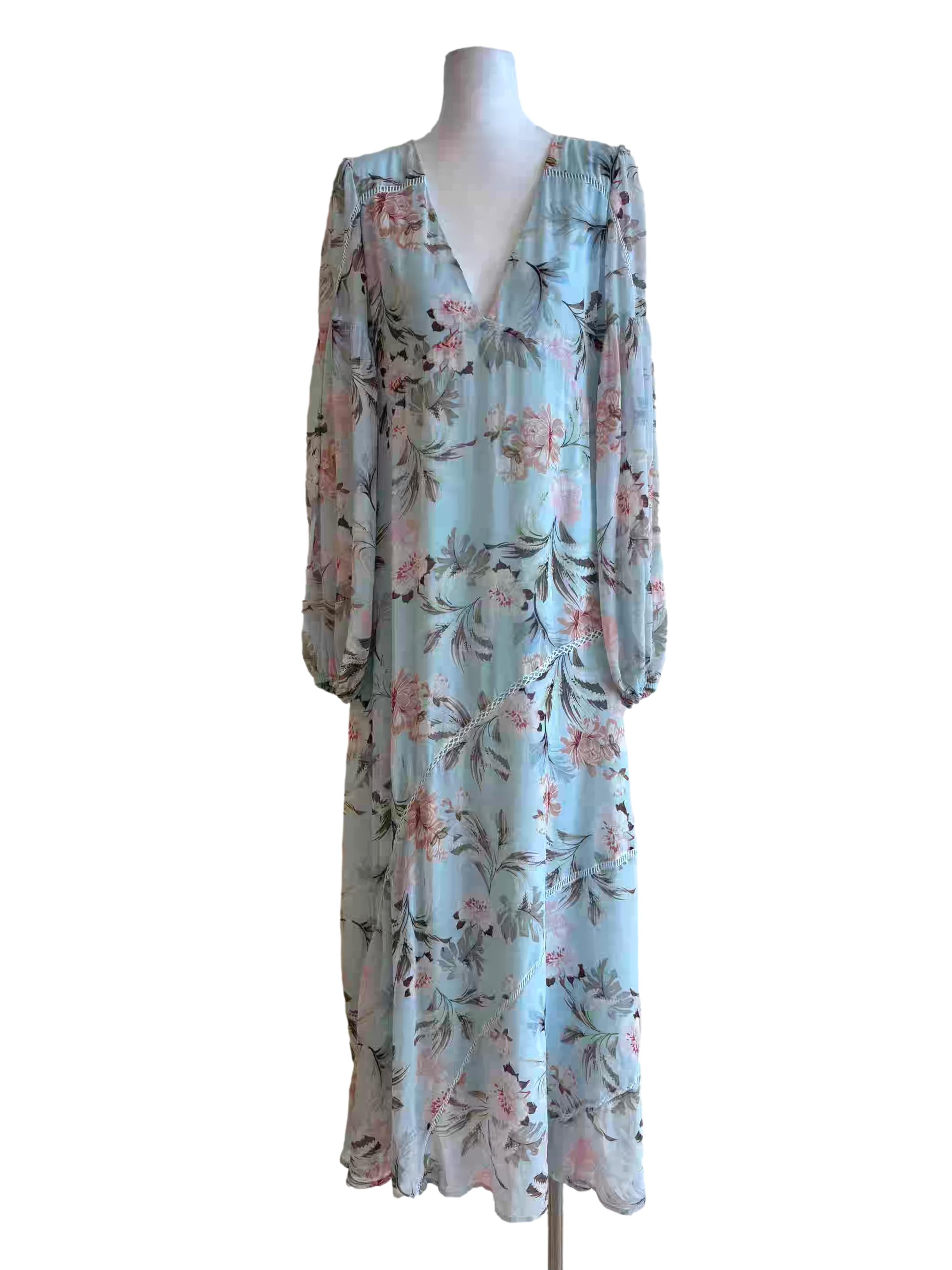 Baby Blue Long Sleeve Floral Dress