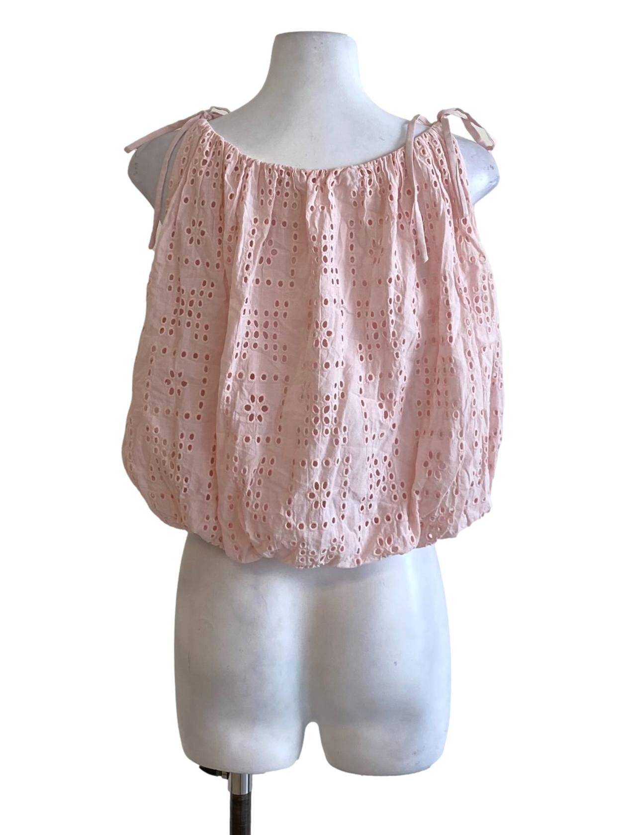 Lemonade Pink Embroidered Round Neck Balloon Top
