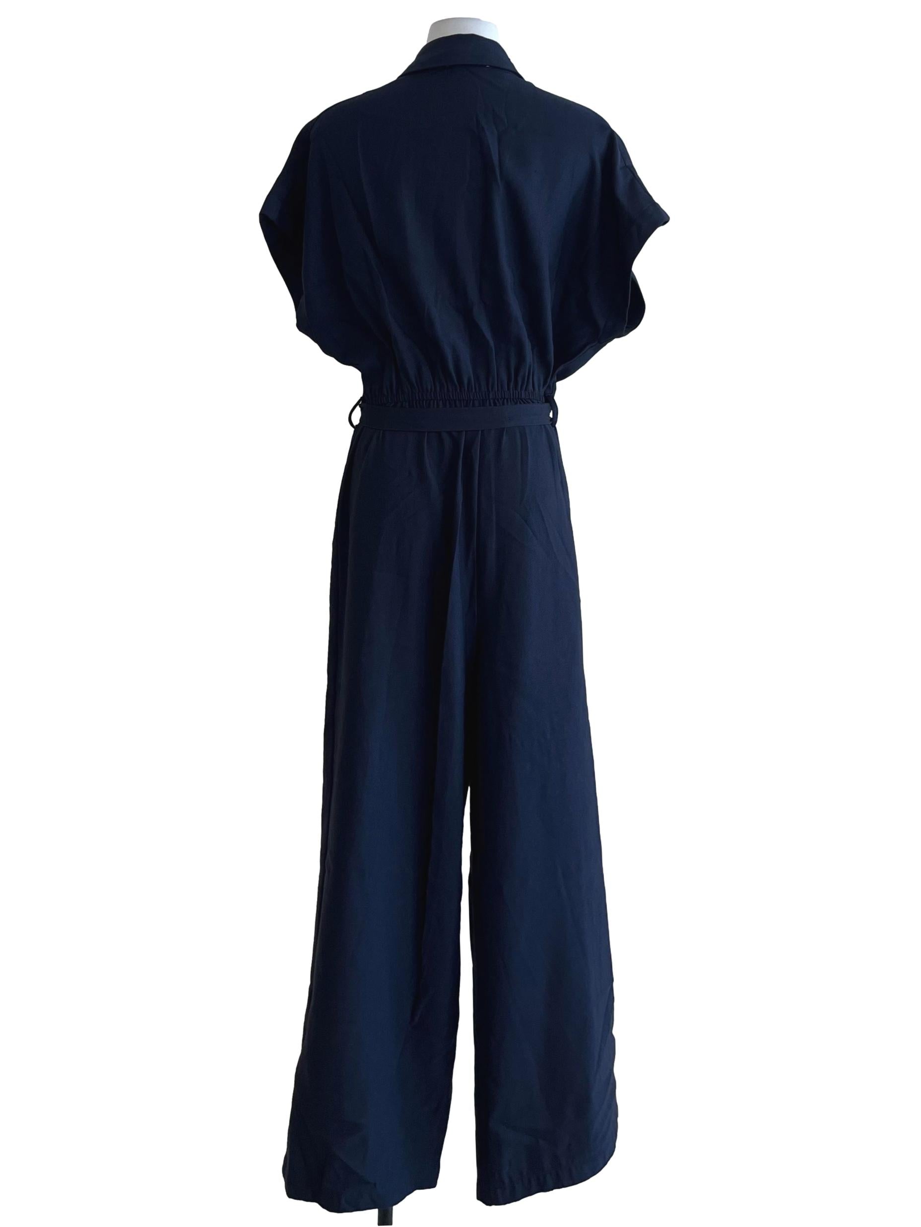 Navy Blue Wing Collar Jumpsuit
