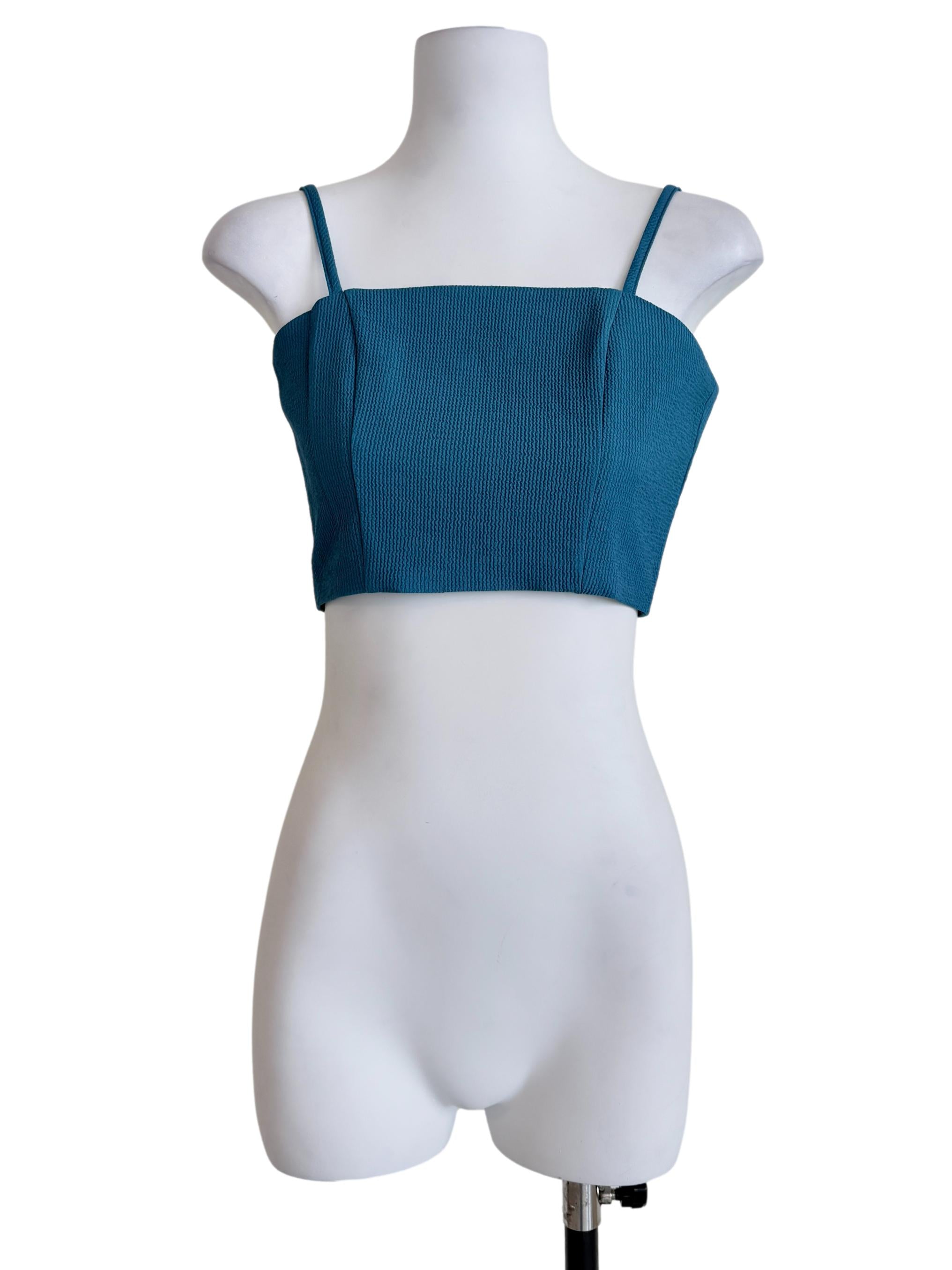 Blue Baxley Textured Basic Crop Top