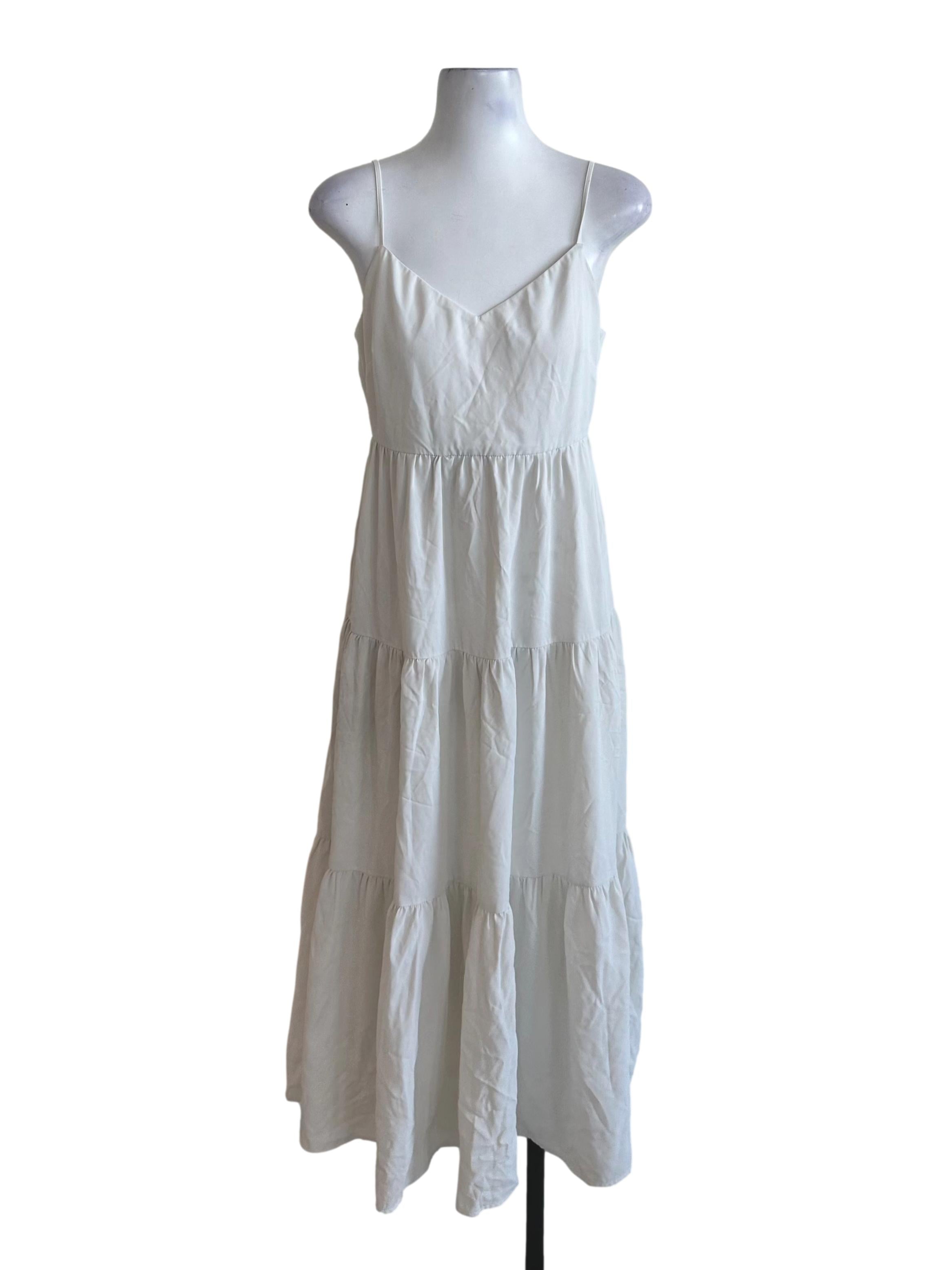 Ash White V Neck Tiered Dress