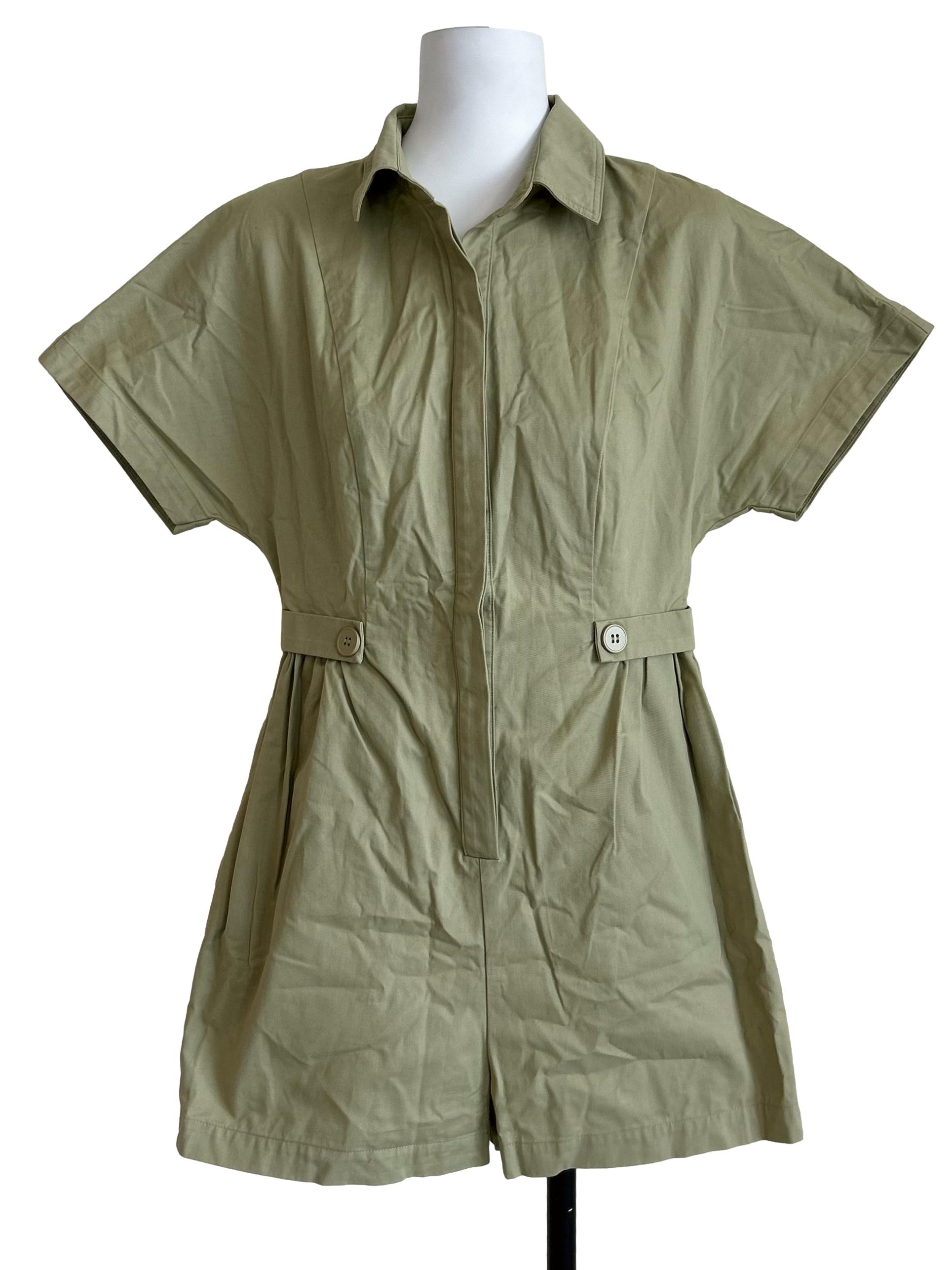 Olive Green Buttoned Waist Utility Romper
