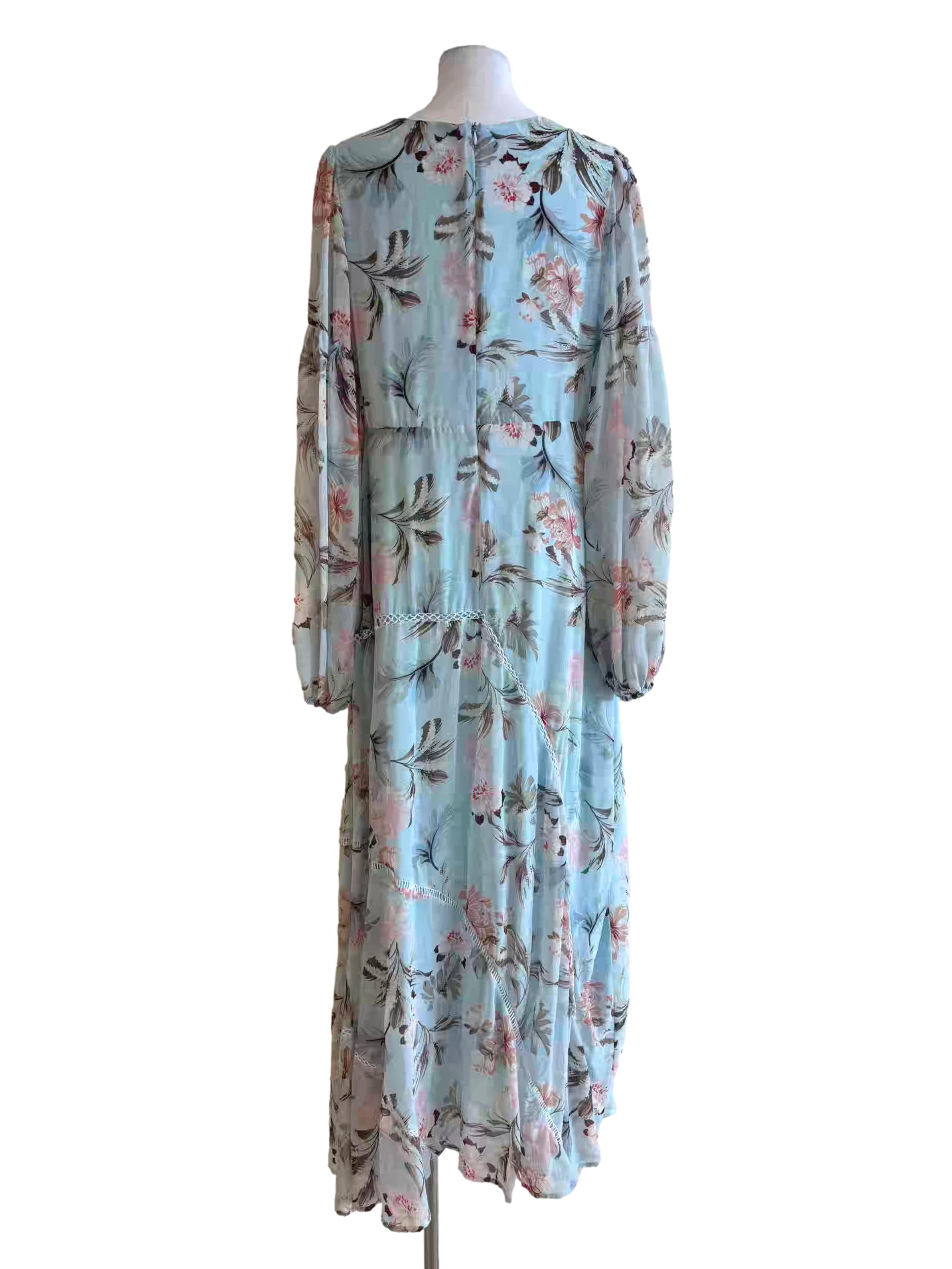 Baby Blue Long Sleeve Floral Dress