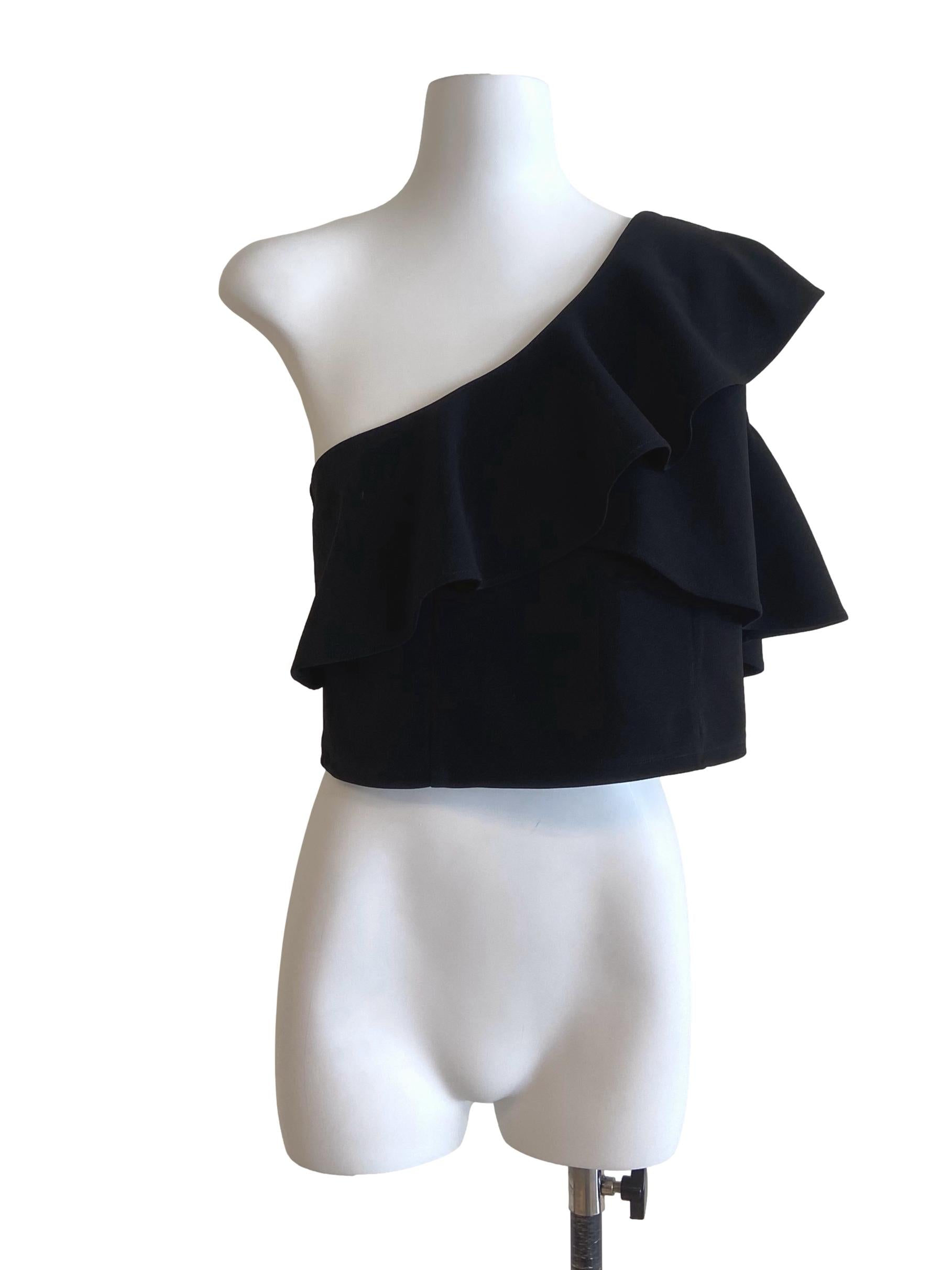 Black Asymmetric Ruffled Crop Top