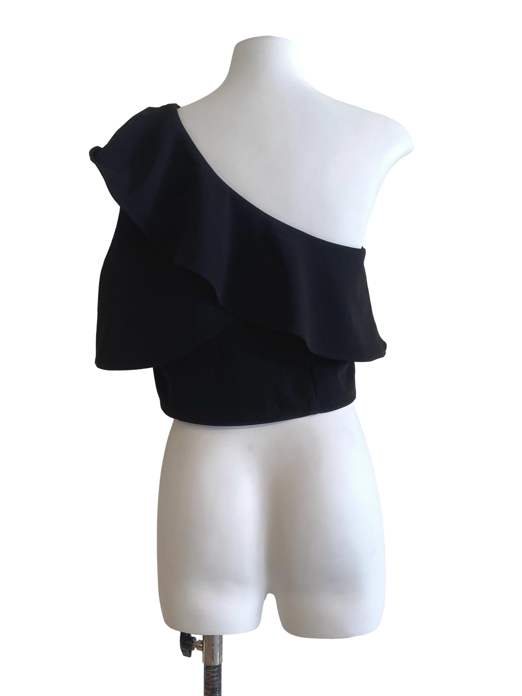 Black Asymmetric Ruffled Crop Top
