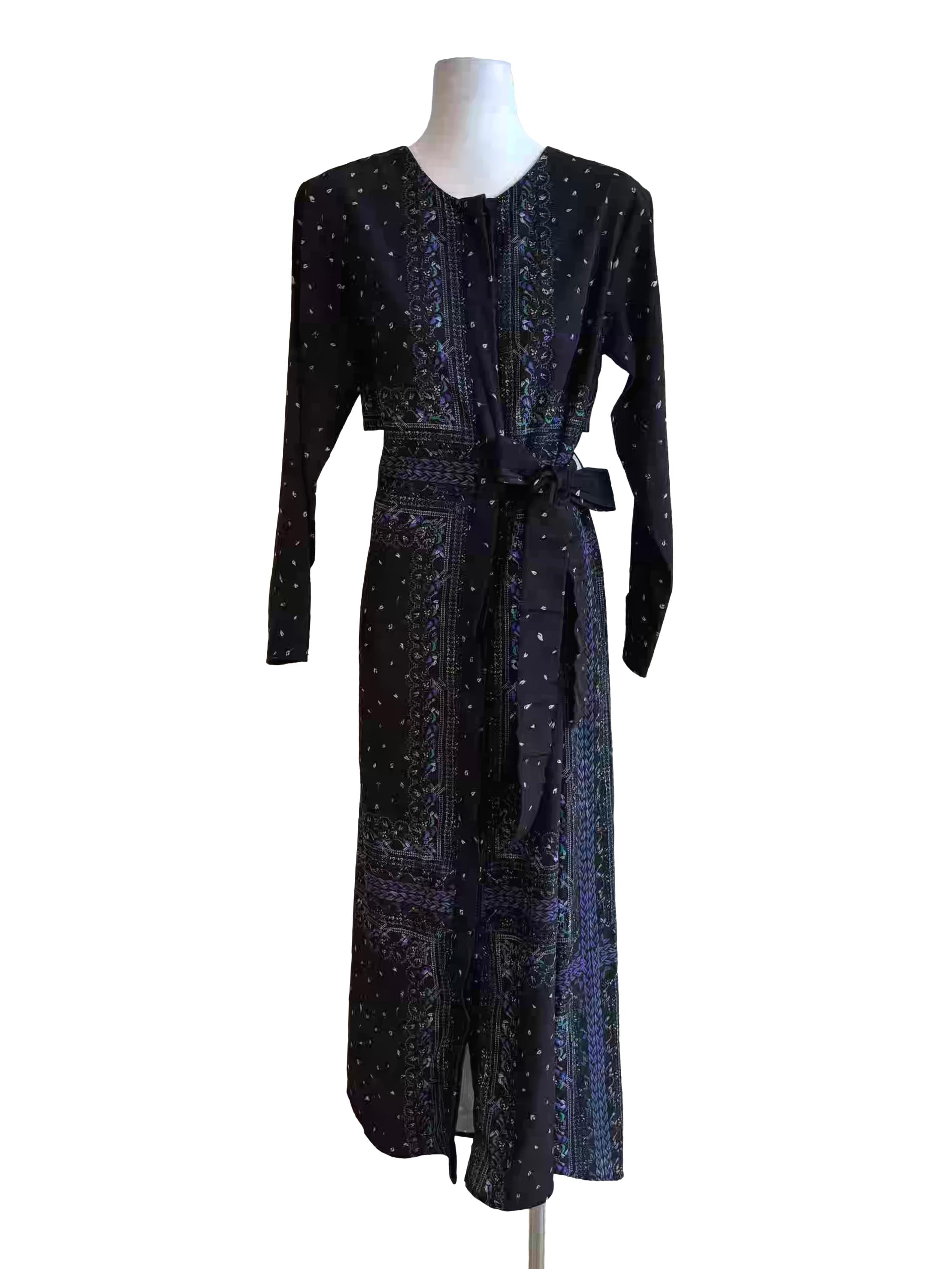Jet Black Long Sleeve Patterned Shirt Dress