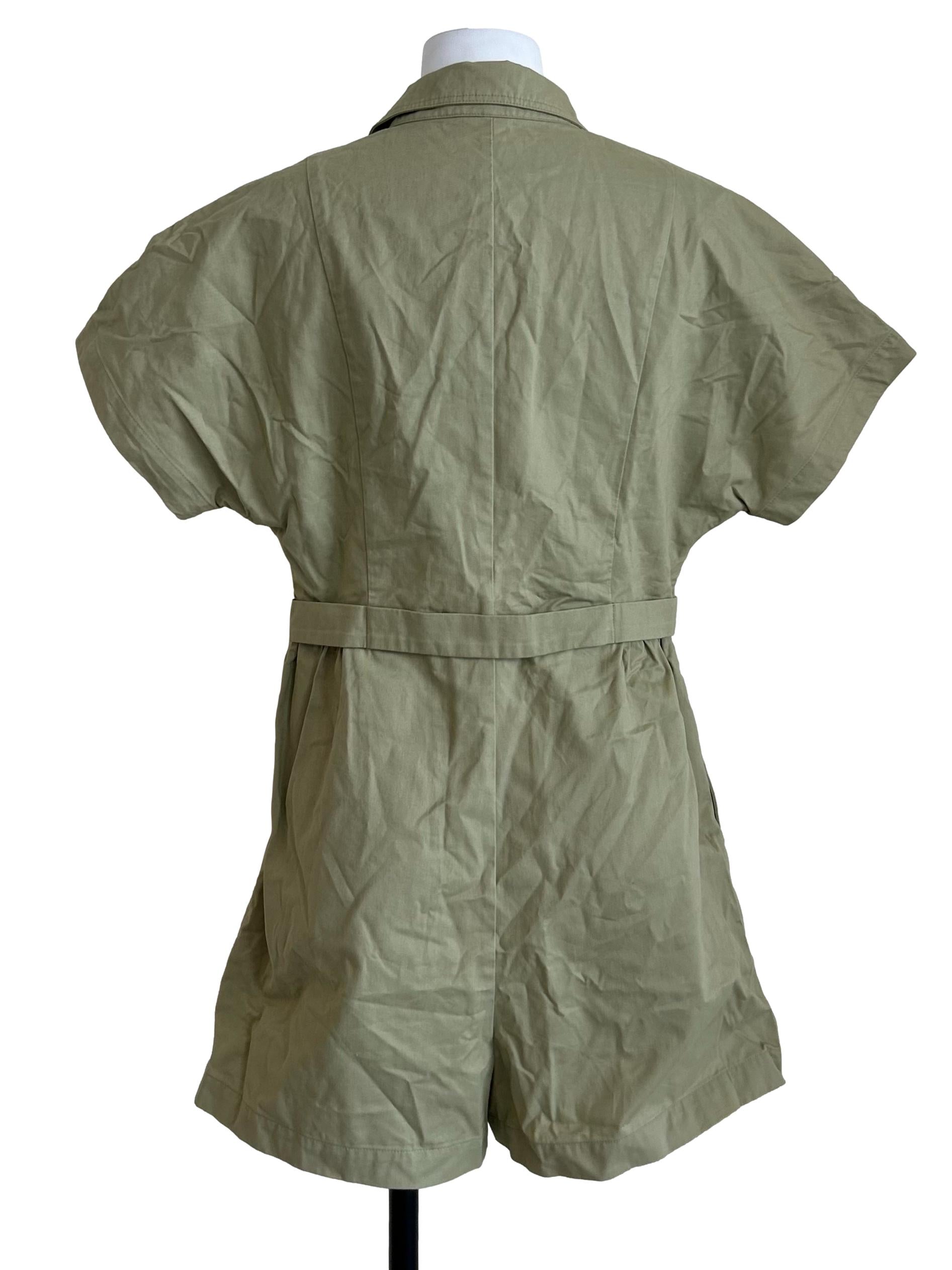 Olive Green Buttoned Waist Utility Romper