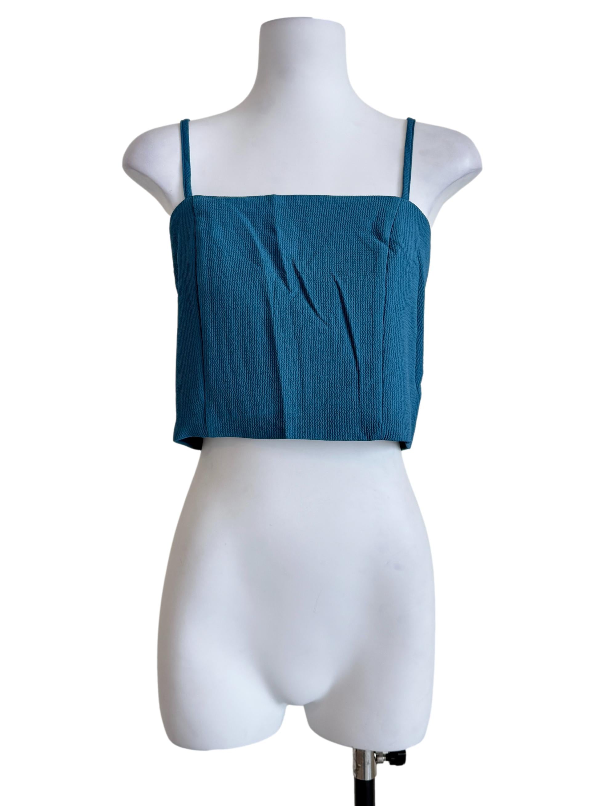Blue Baxley Textured Basic Crop Top