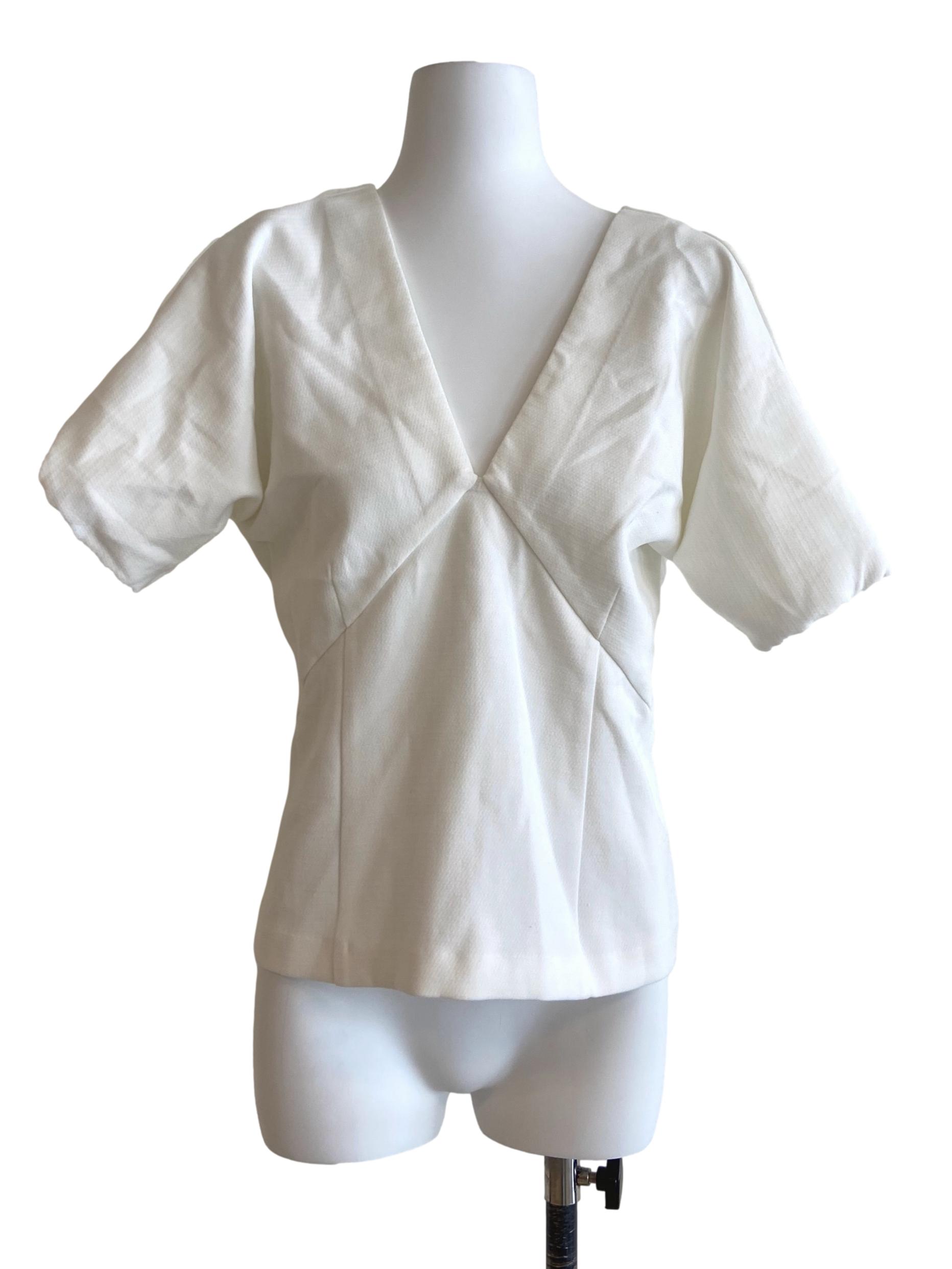 White Batwing Sleeve V Neck Blouse LB