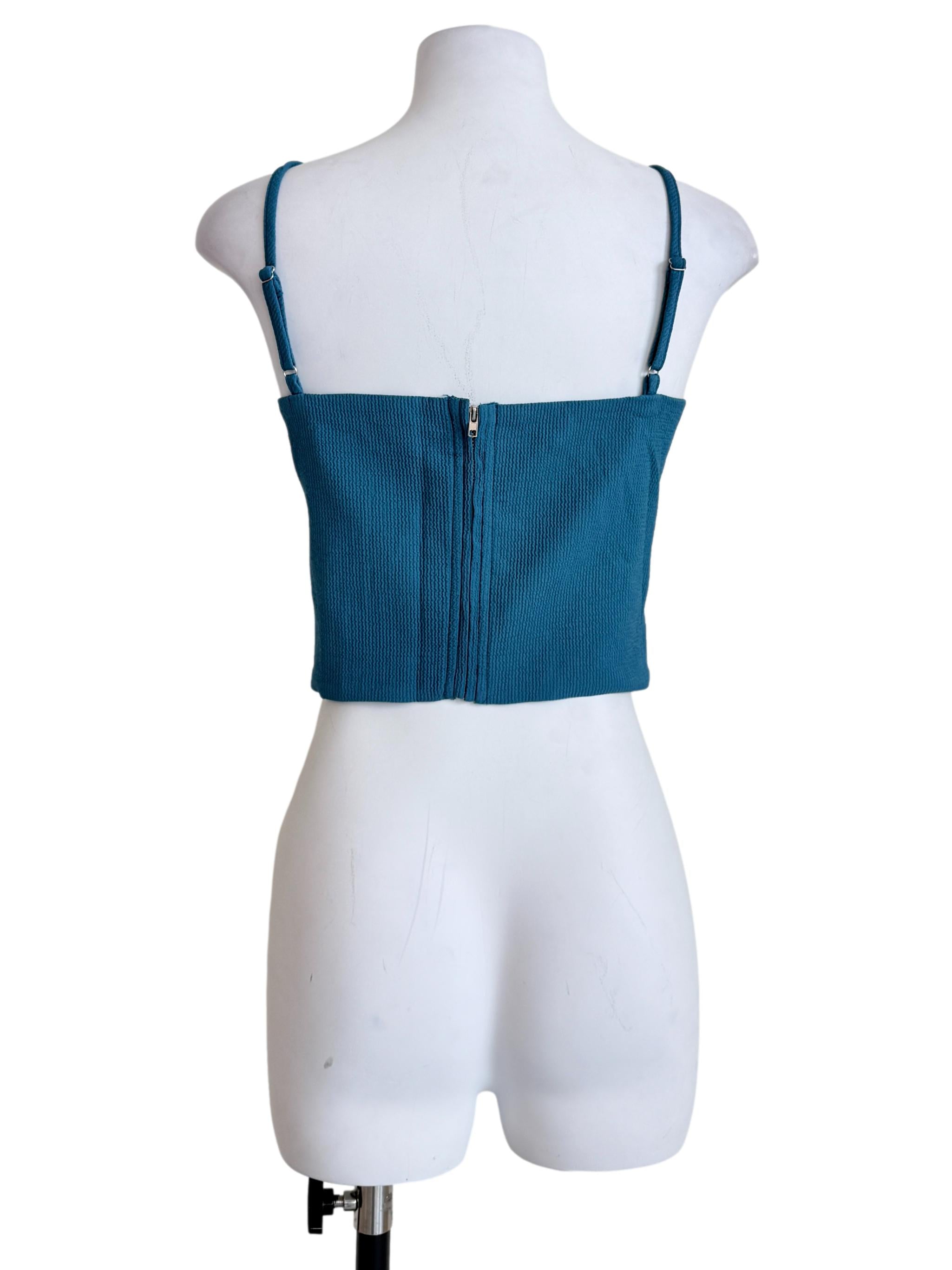 Blue Baxley Textured Basic Crop Top