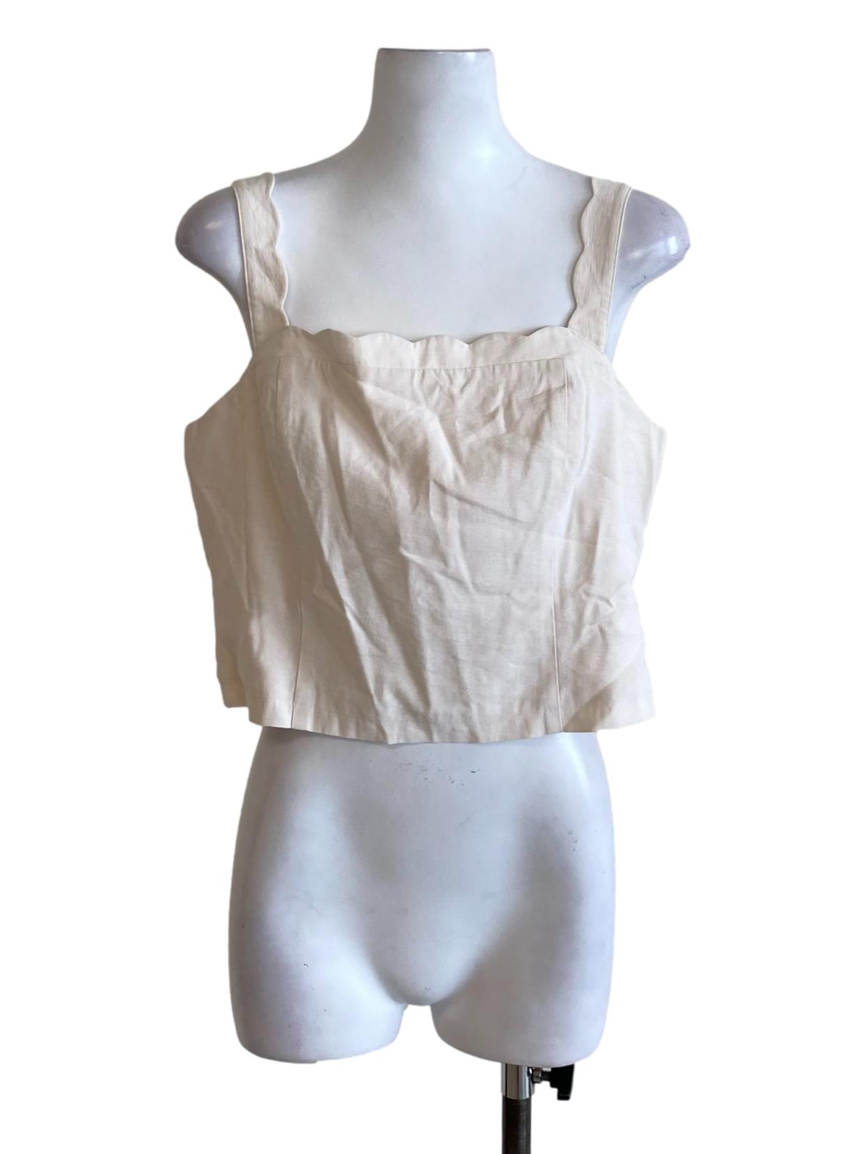 Cream White Ruffle Square Neck Cropped Top