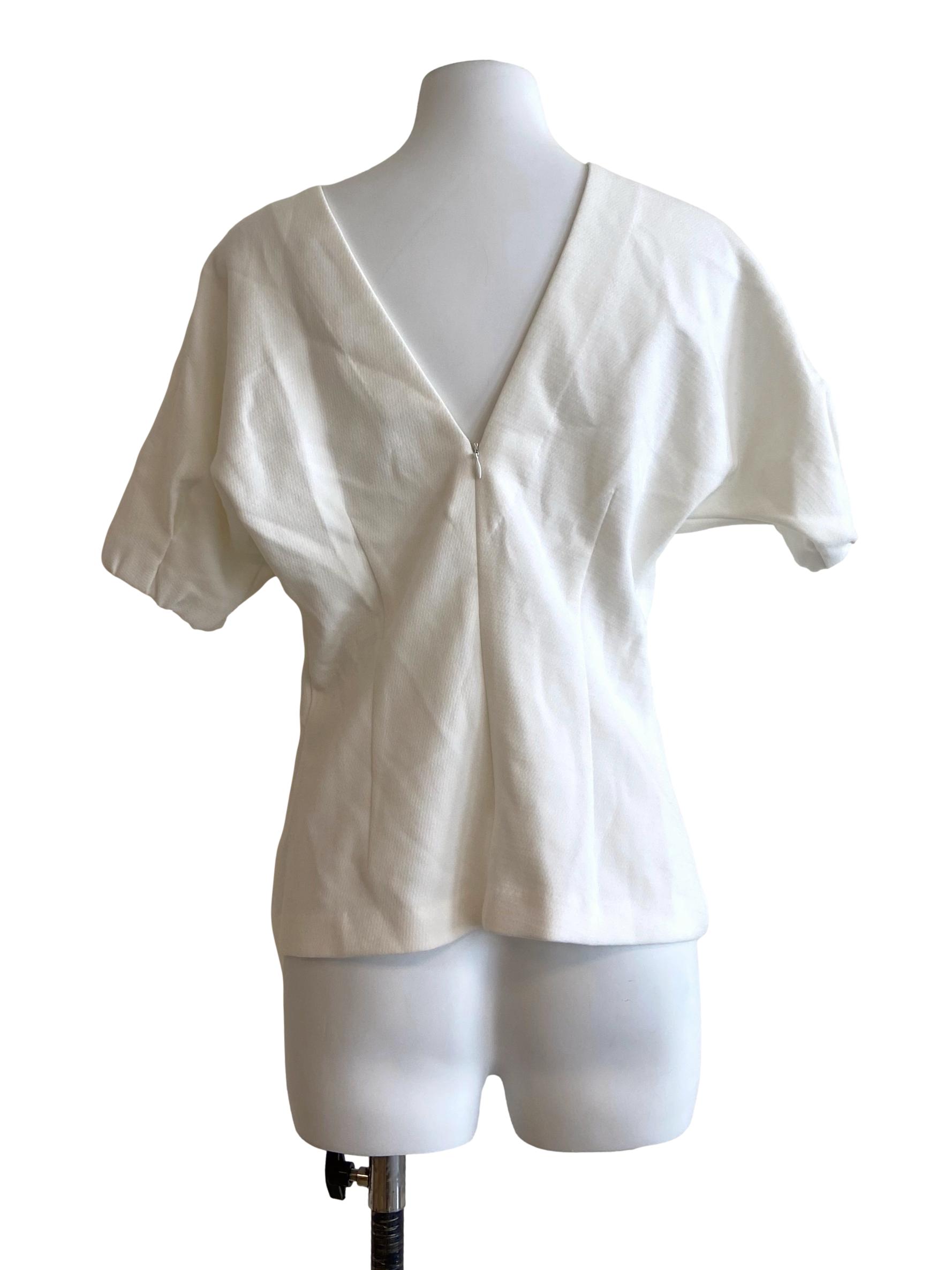White Batwing Sleeve V Neck Blouse LB