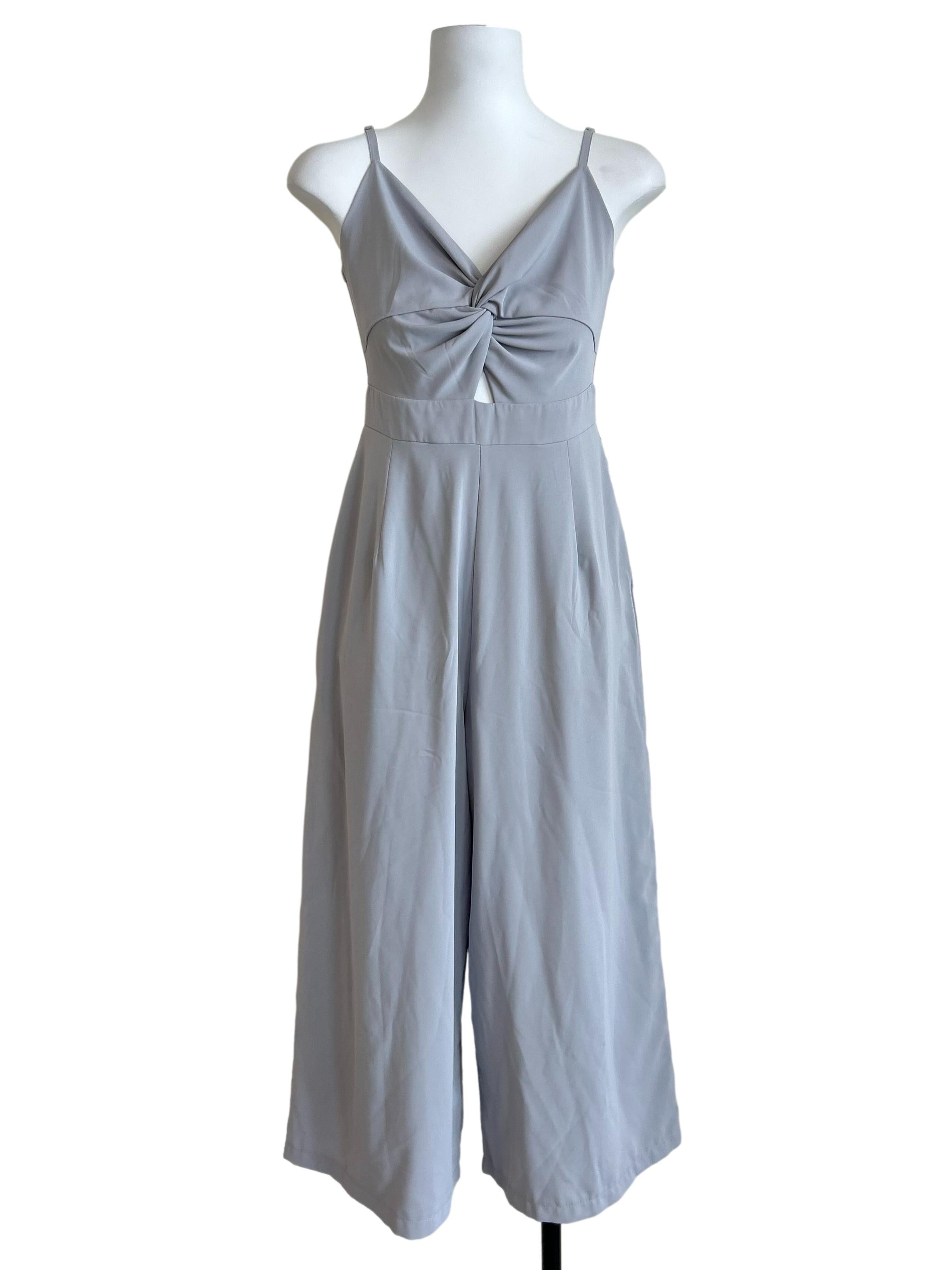 Silver Grey Twist Front Cutout Jumpsuit