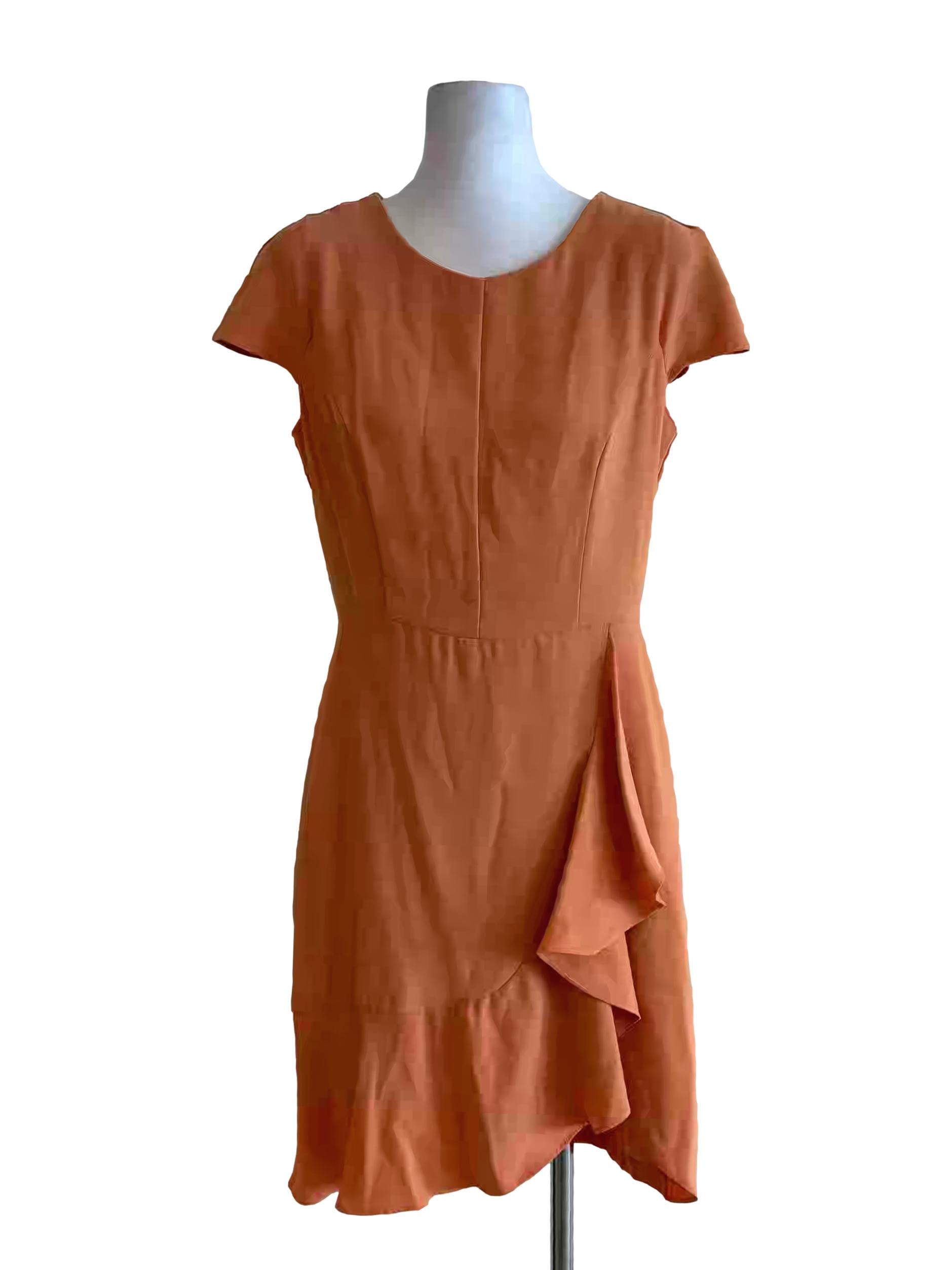 Mandarin Orange Short Sleeve Ruffle Dress