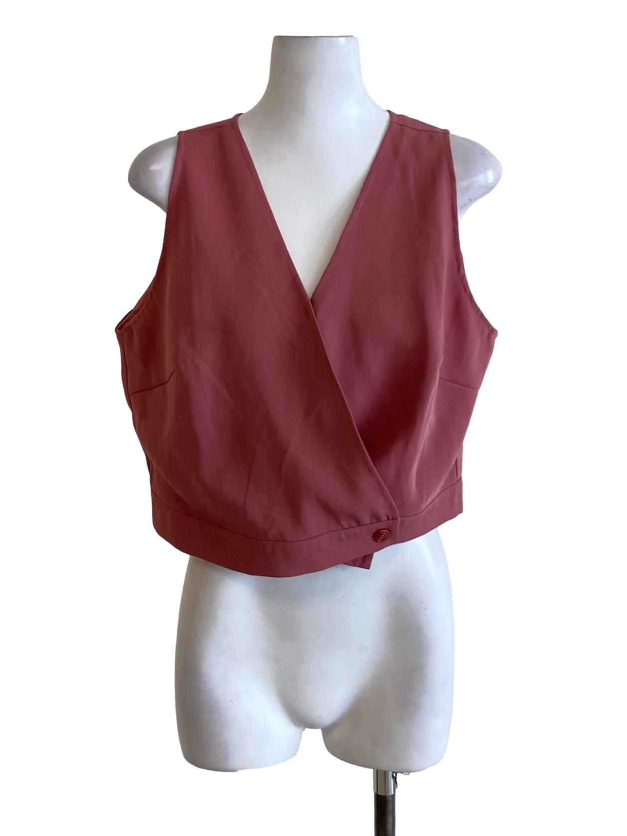 Rosewood Pink V-Neck Double Closure Cropped Top