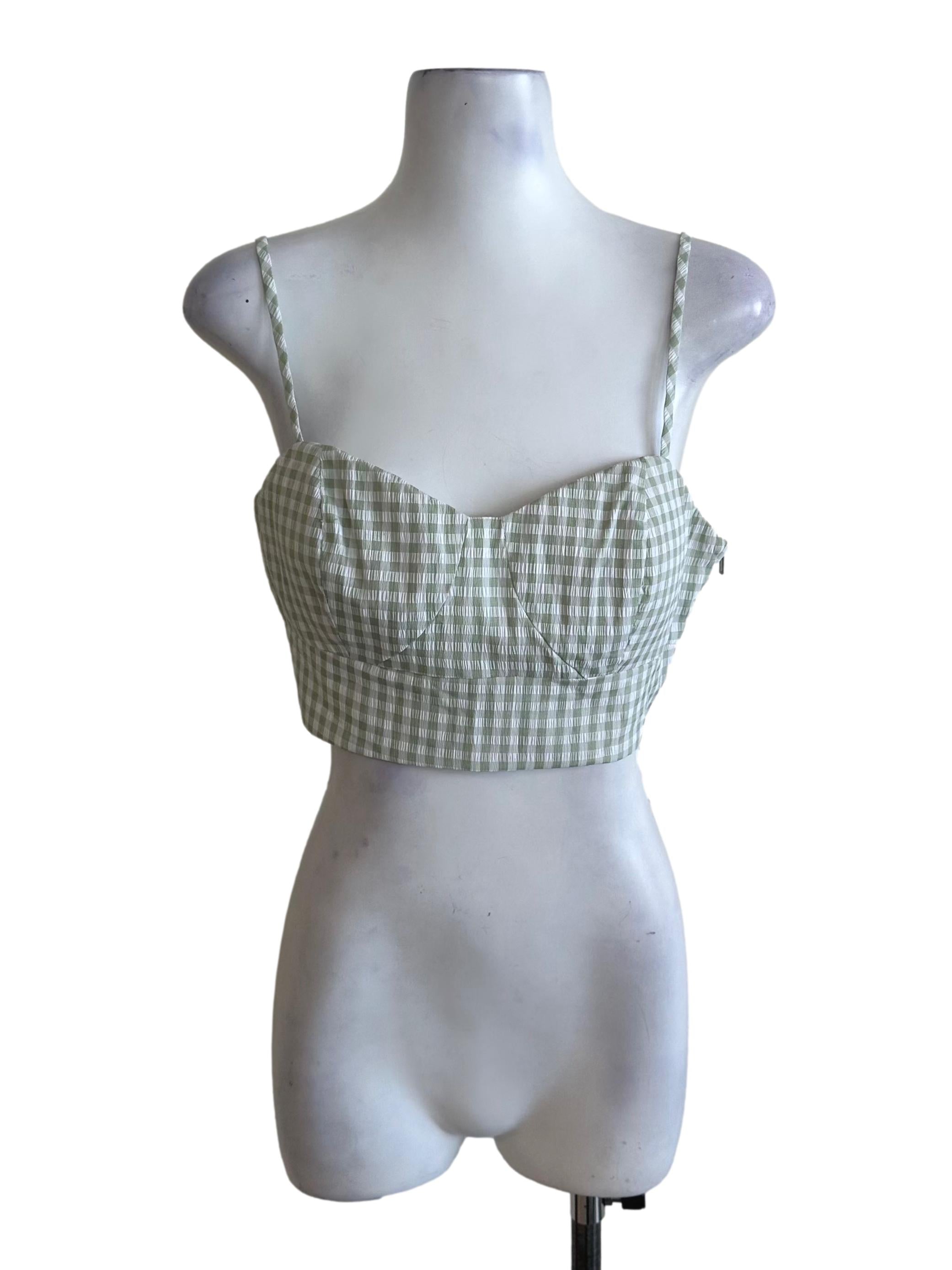 Pastel Green Plaid Textured Top LB