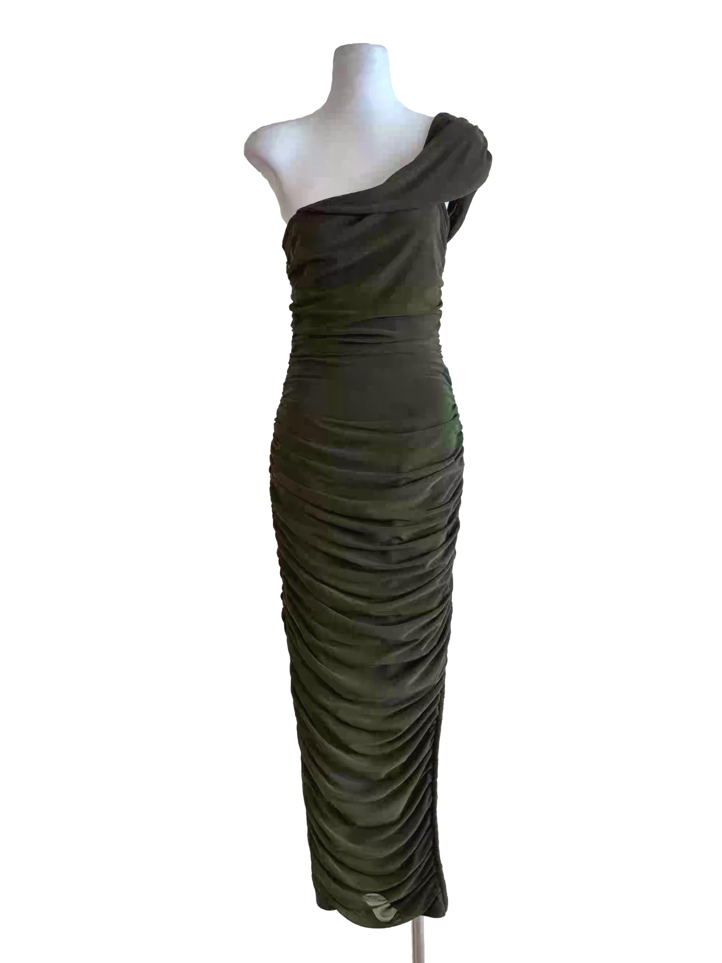 Olive Green One Shoulder Ruched Bodycon Dress