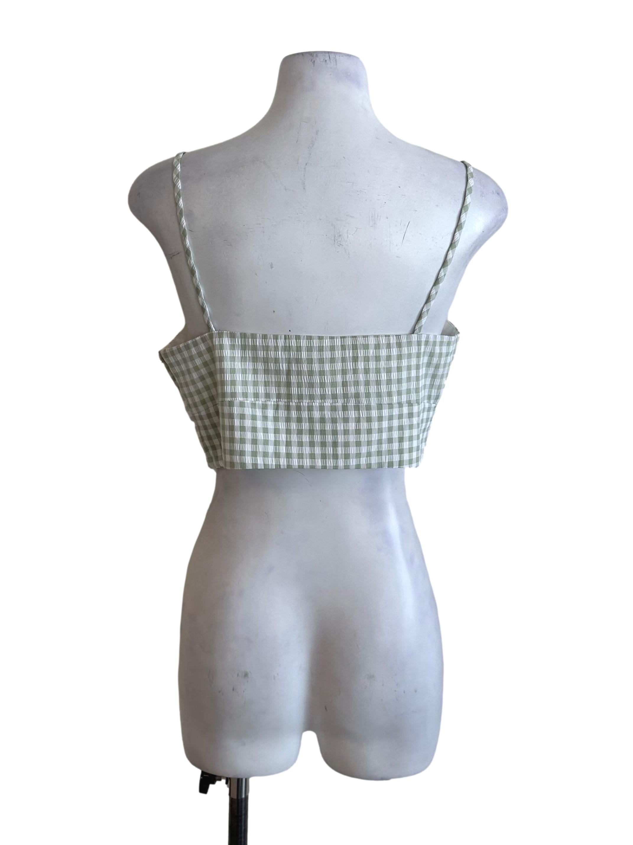 Pastel Green Plaid Textured Top LB