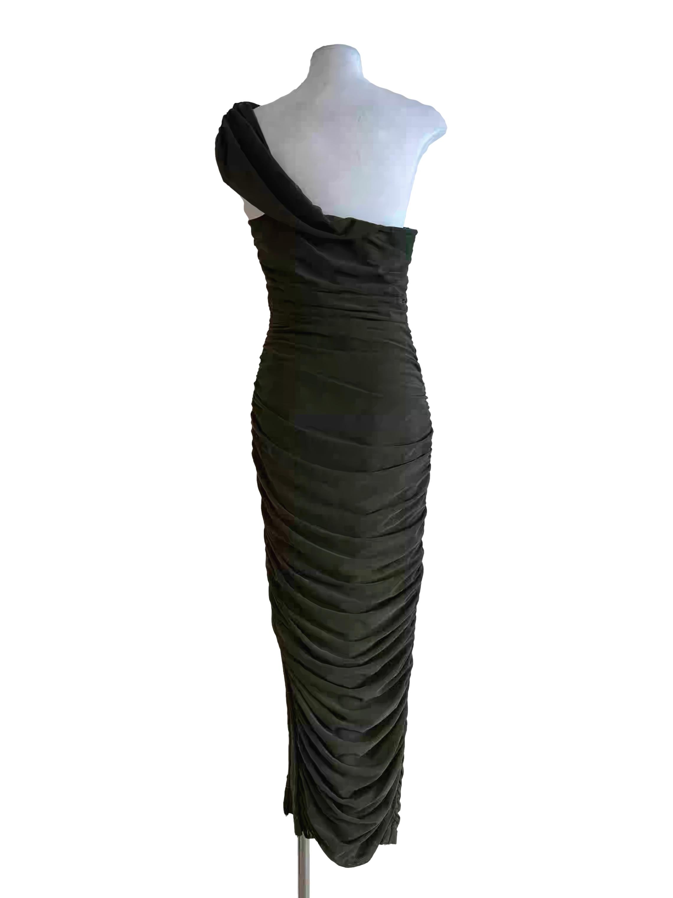 Olive Green One Shoulder Ruched Bodycon Dress