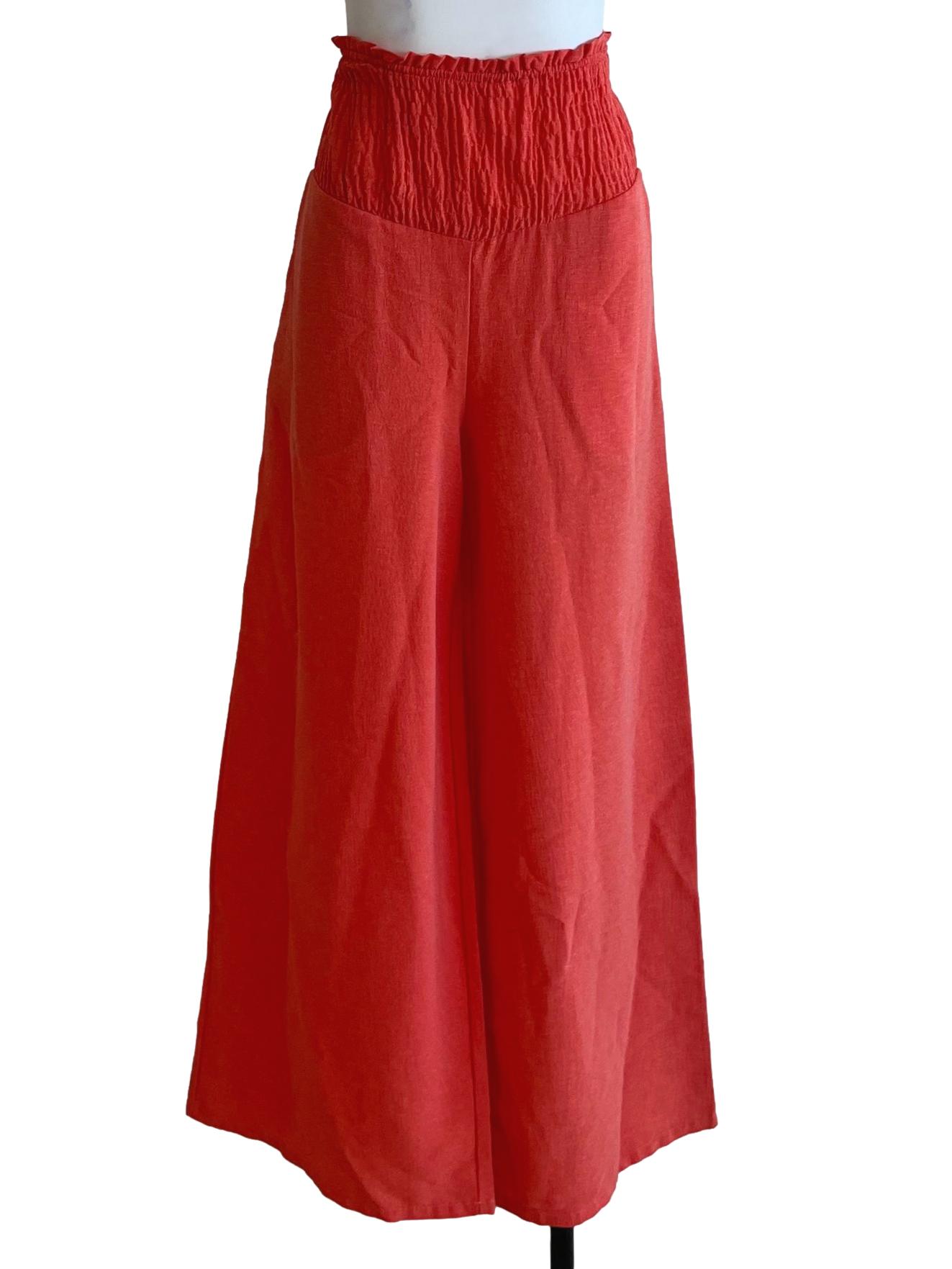 Coral Orange High-Waisted Wide Leg Pants