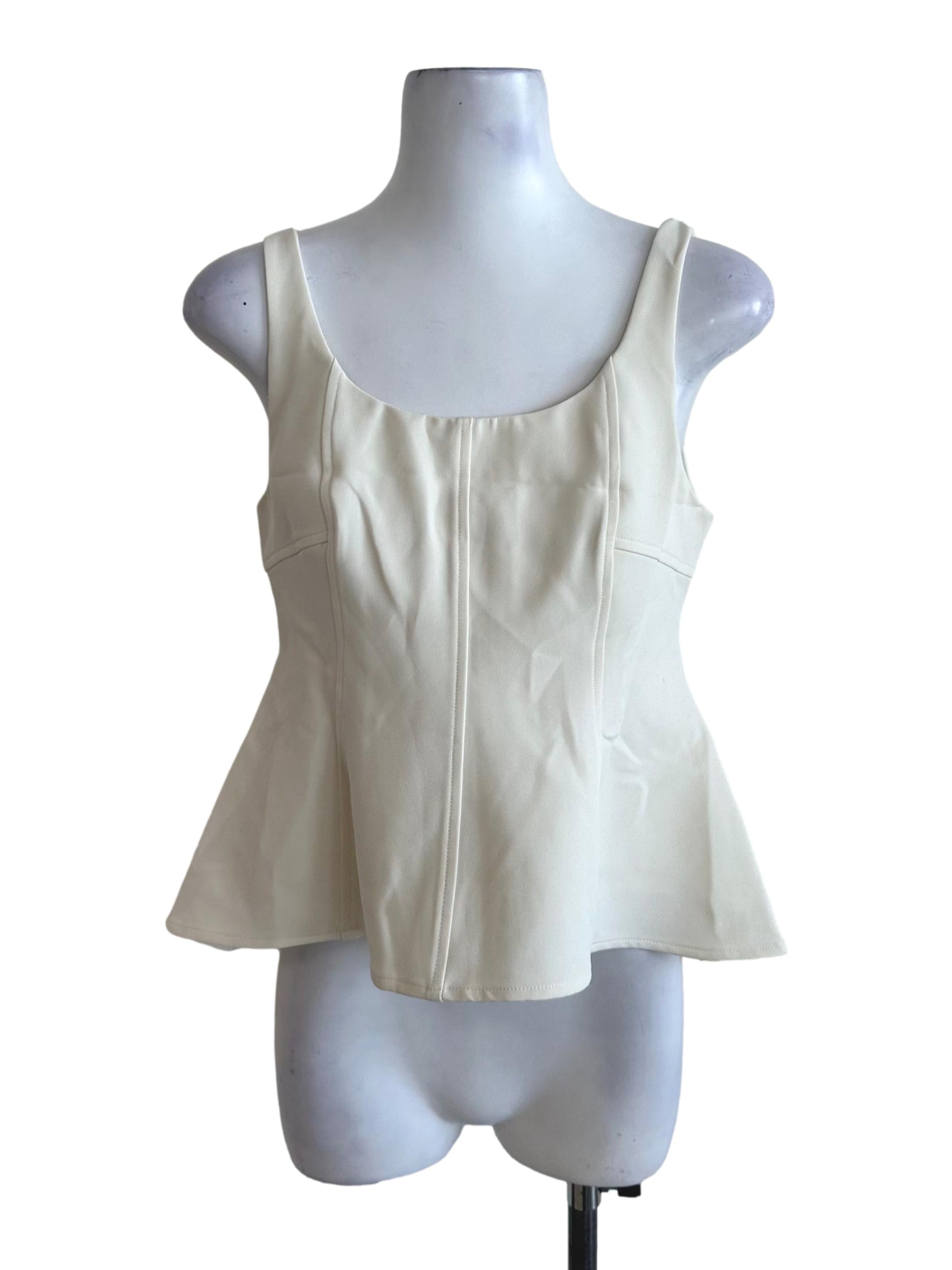 Cream White Scoop Neck Panel Top LB