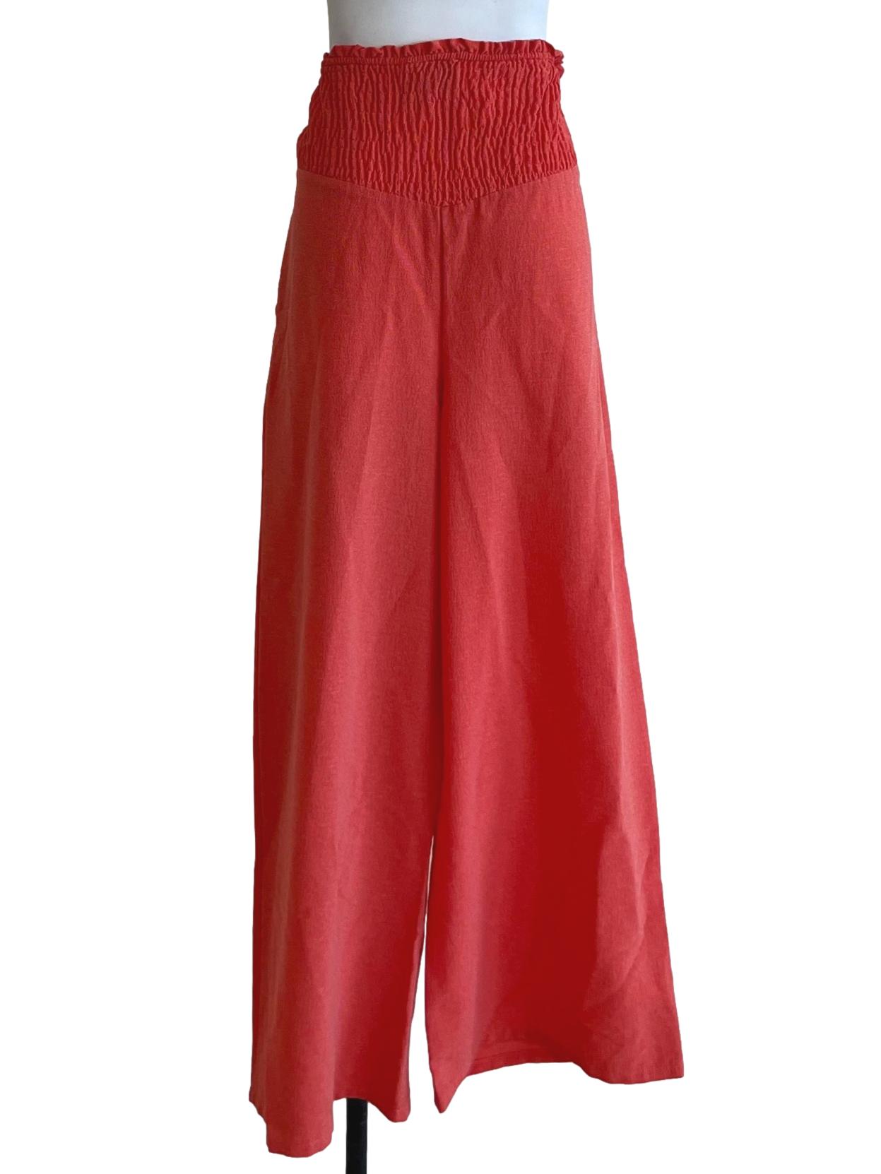 Coral Orange High-Waisted Wide Leg Pants