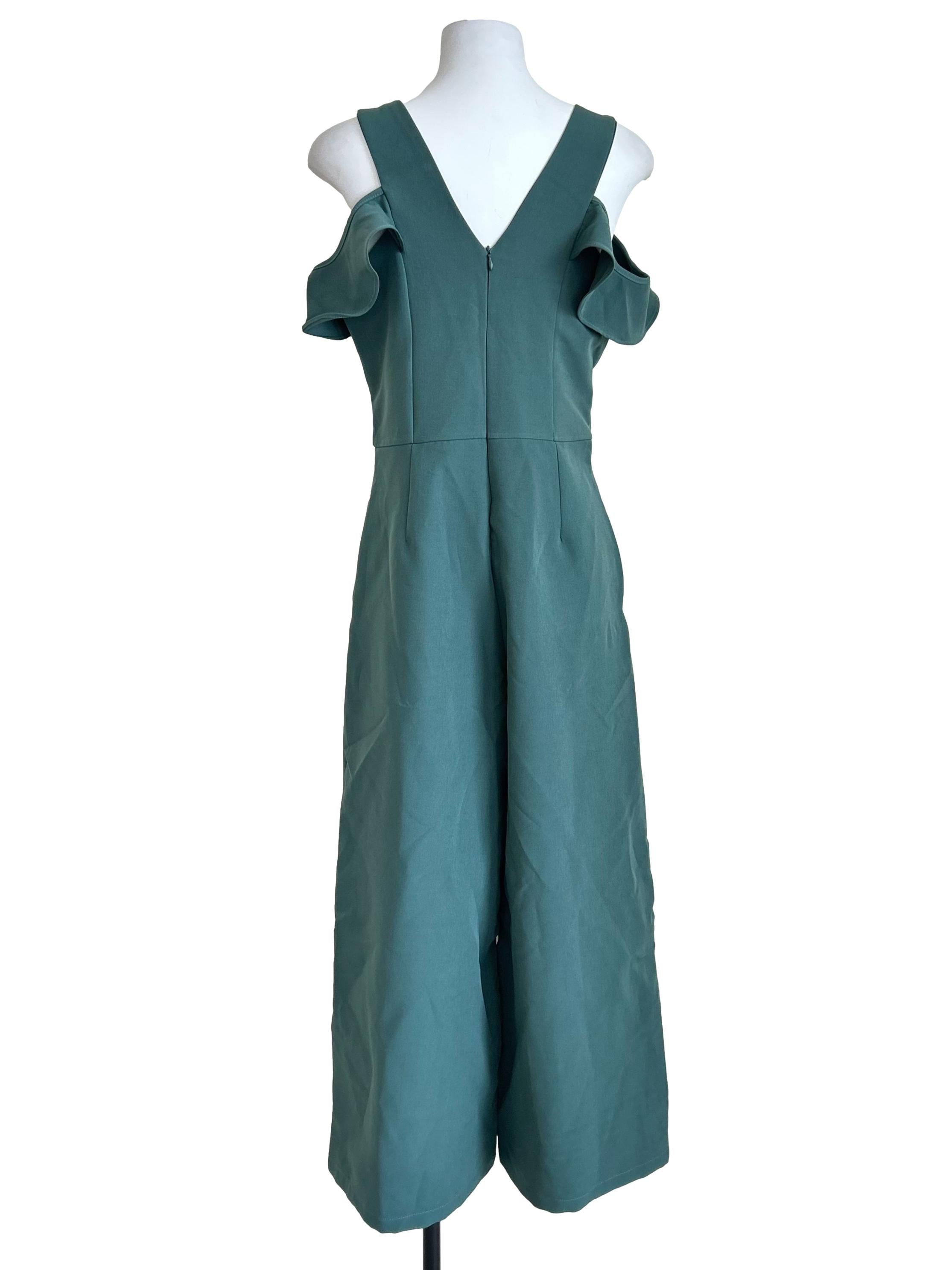 Teal Green Cold Shoulder Ruffle Jumpsuit