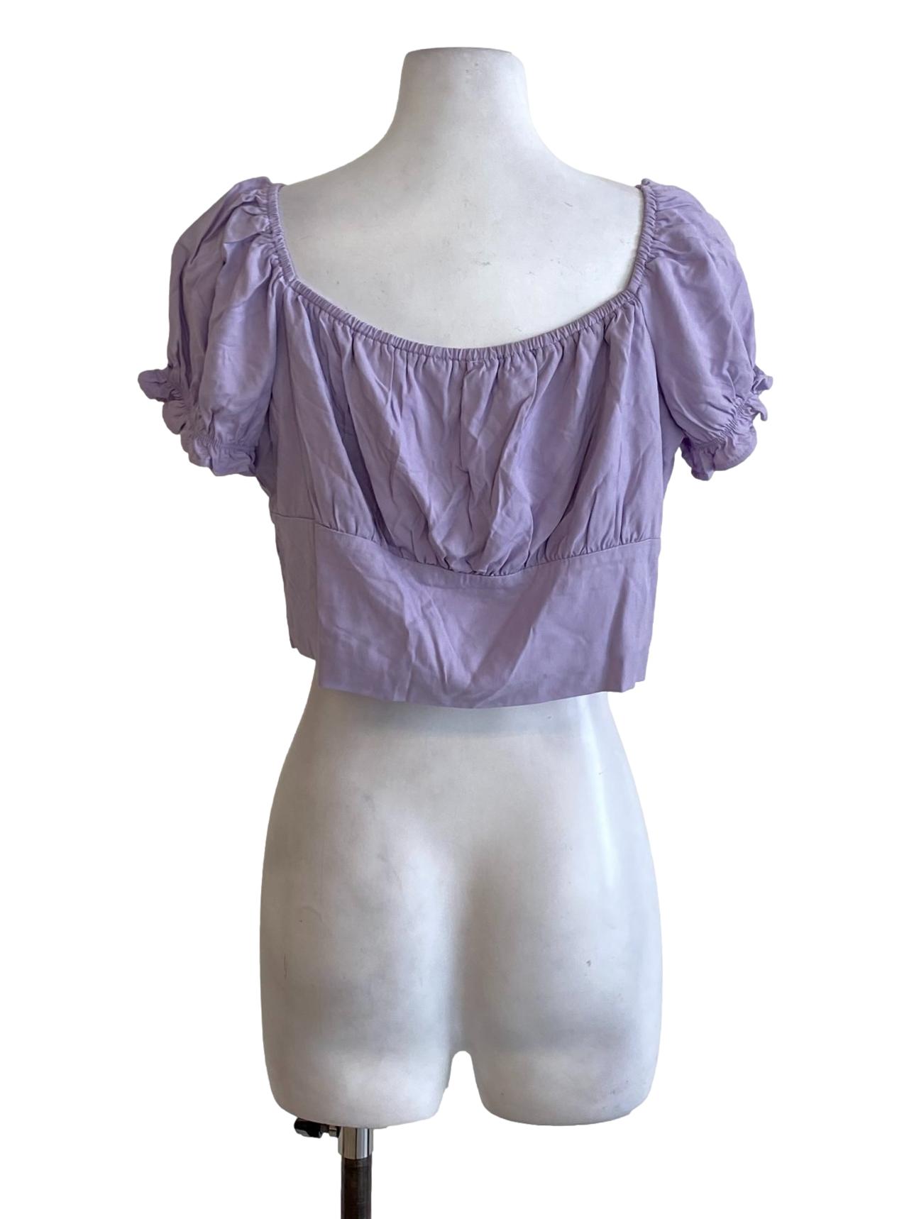 Dark Heather Purple Scoop Neck Puffed Cropped Top