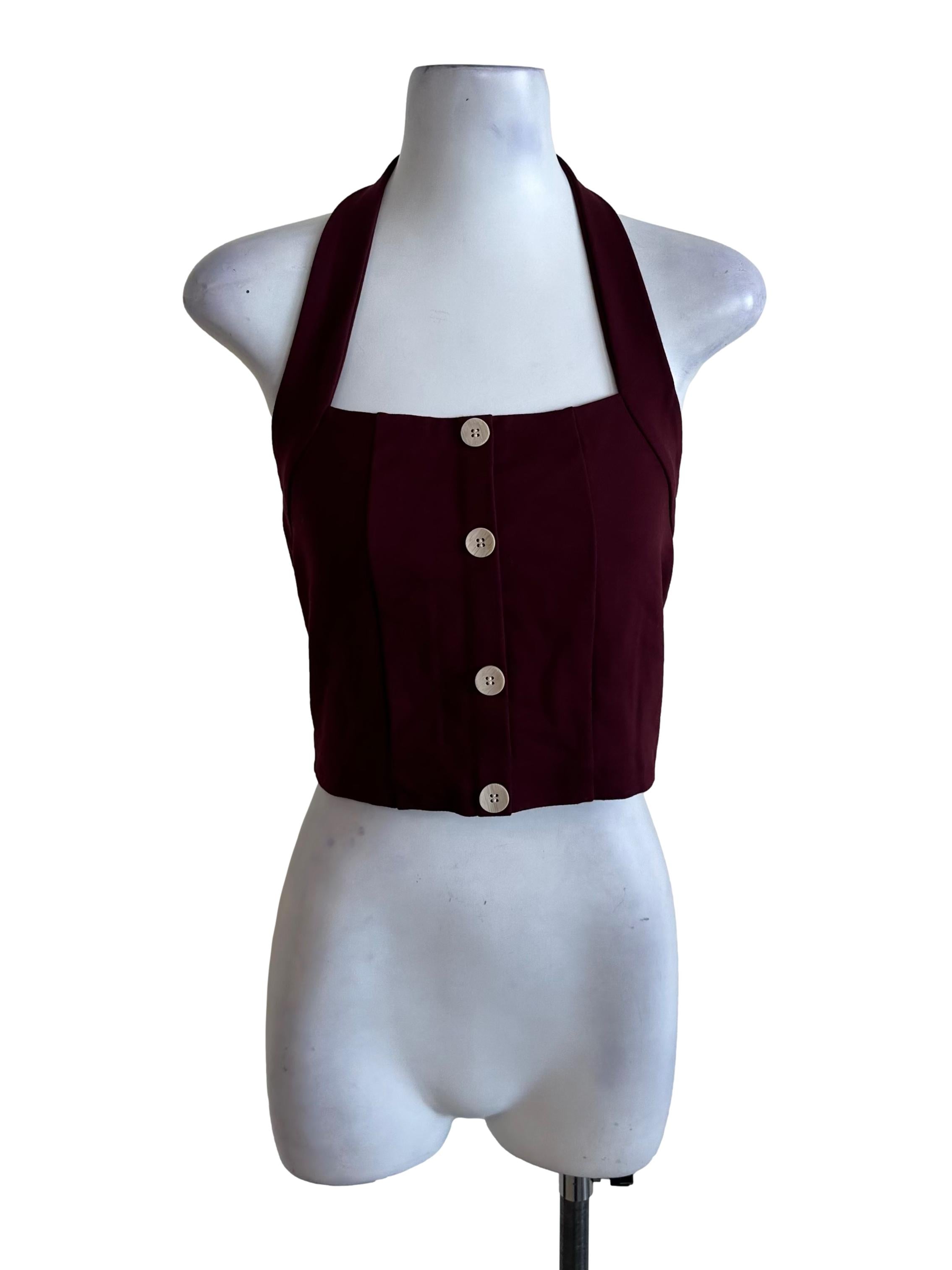 Burgundy Red Button Halter Top