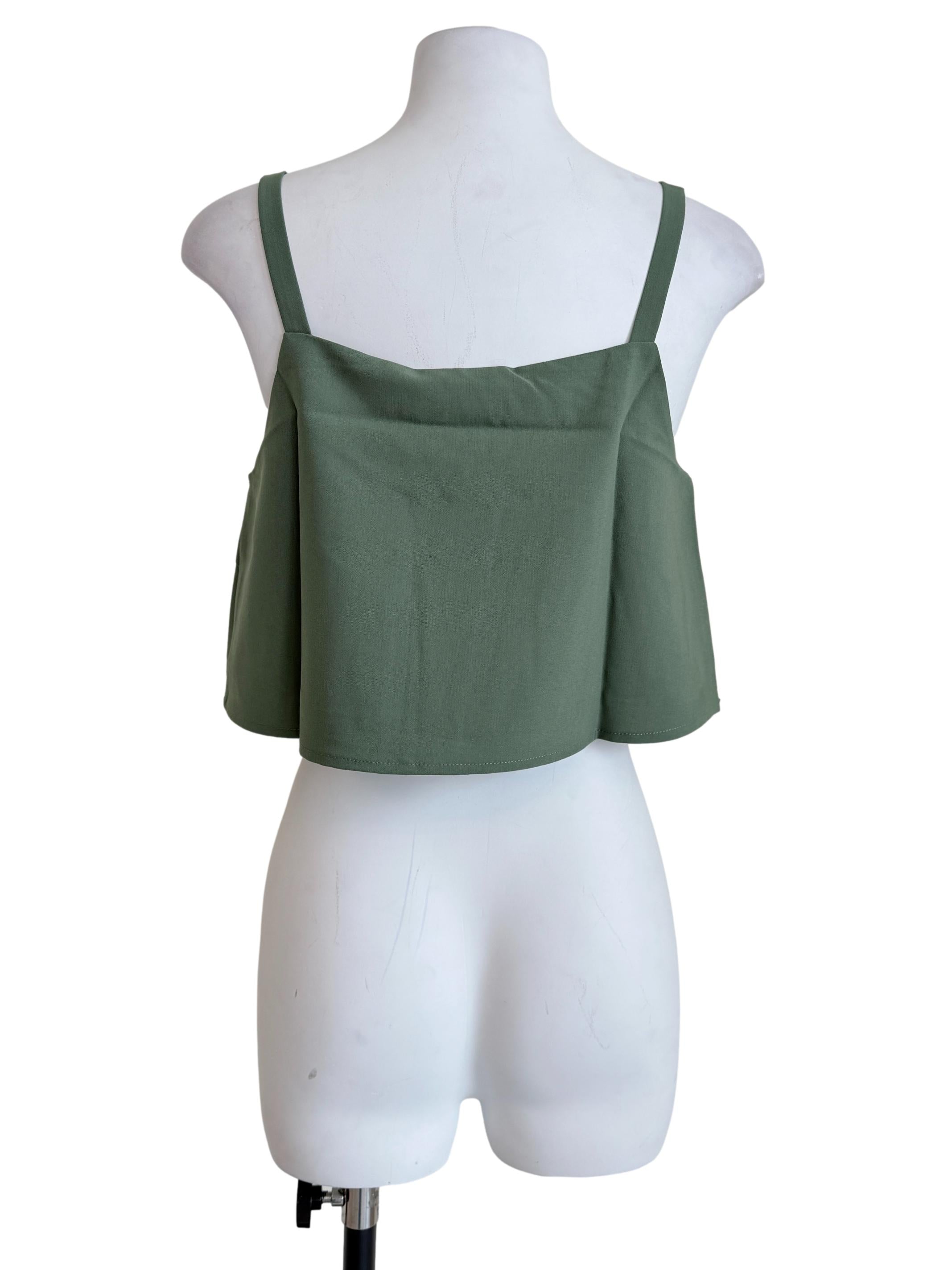 Green Zoey Basic Flare Crop Top