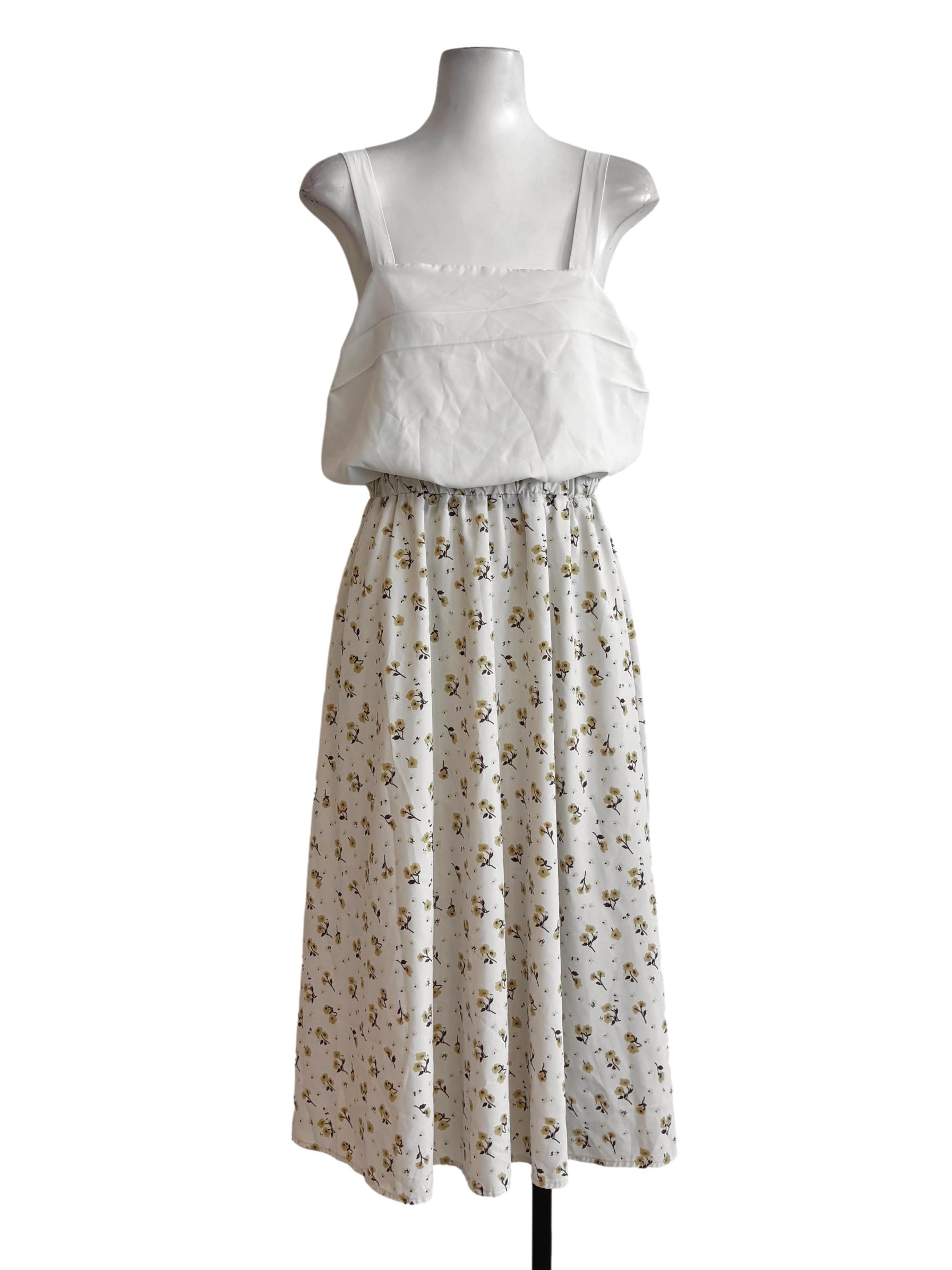 Ivory White Floral Sleeveless Dress