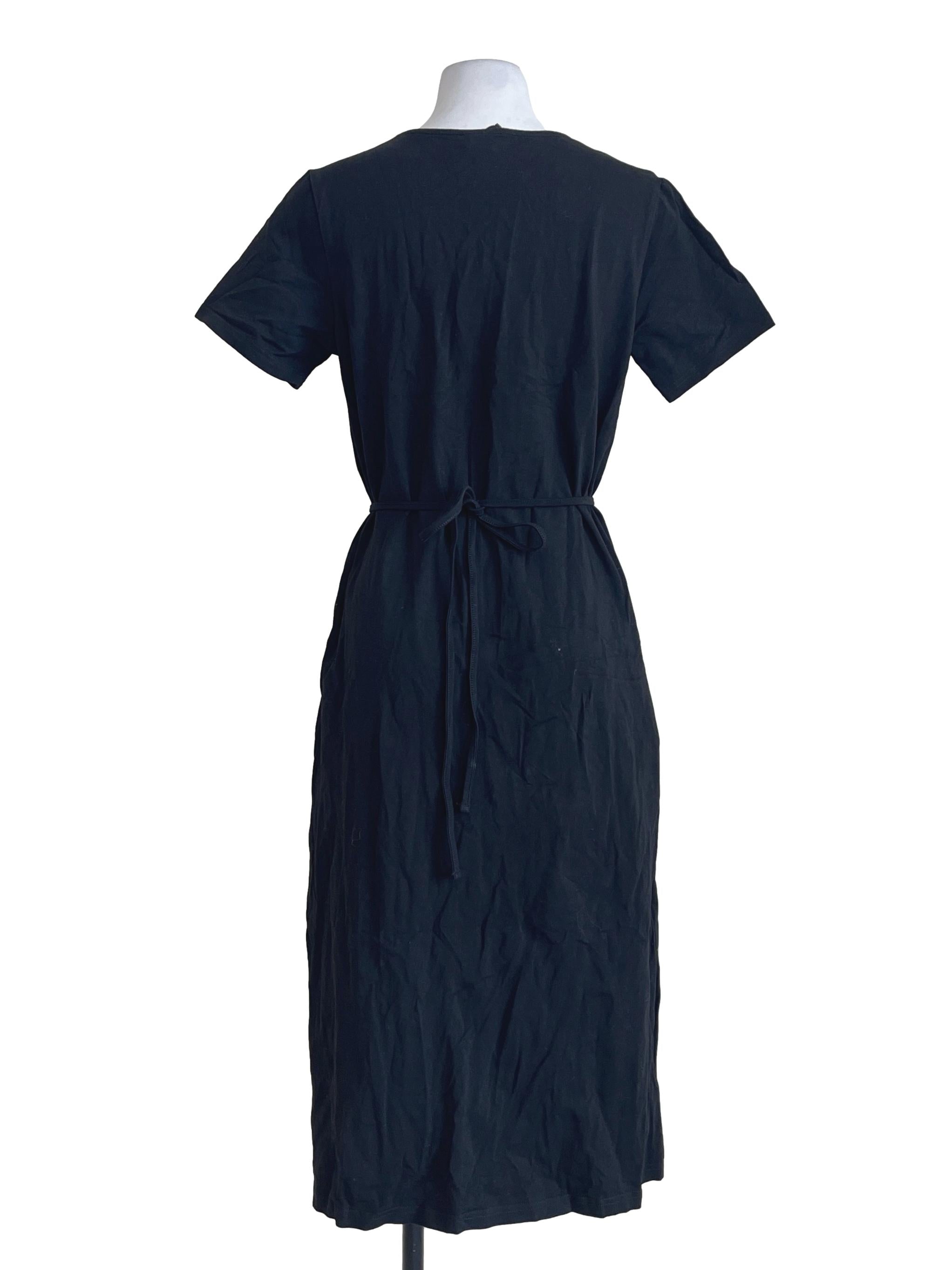 Pitch Black V-Neck Short Sleeve Slip Dress
