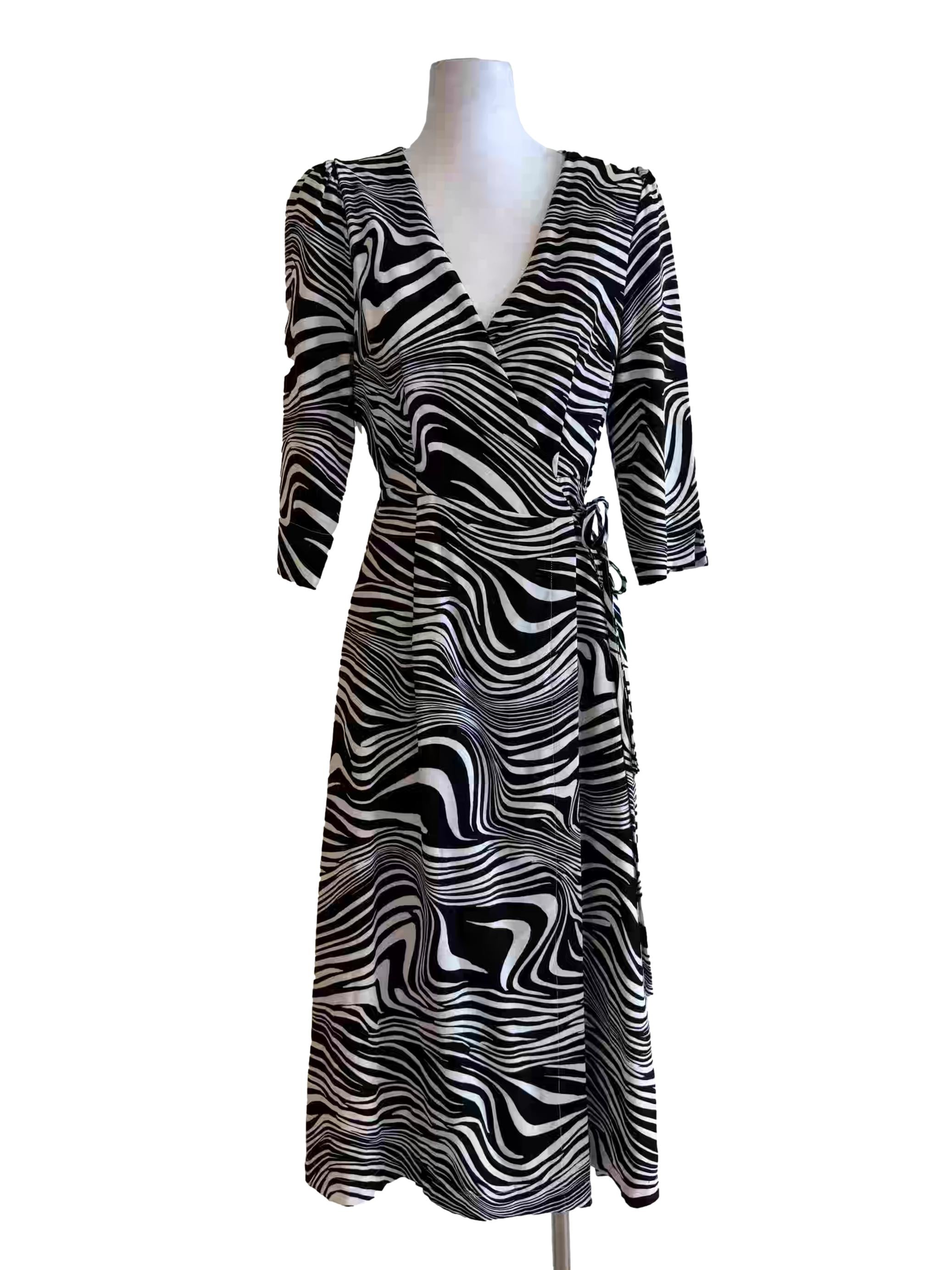 Black And White Zebra Patterned Wrap Dress