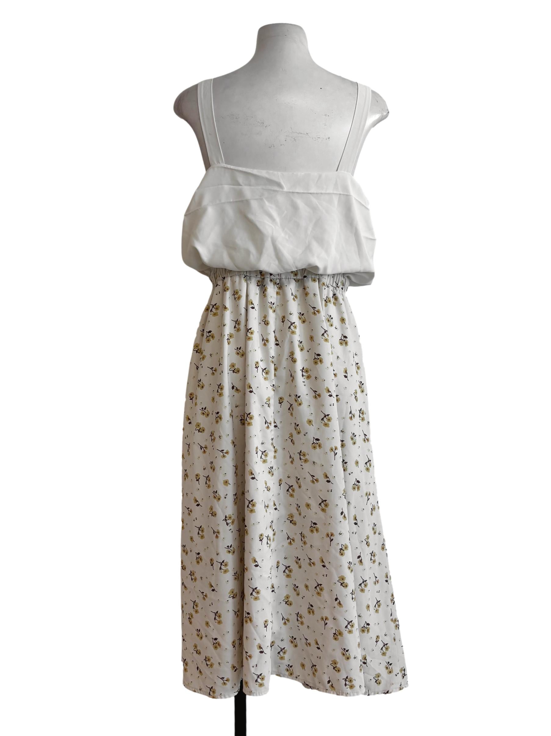 Ivory White Floral Sleeveless Dress