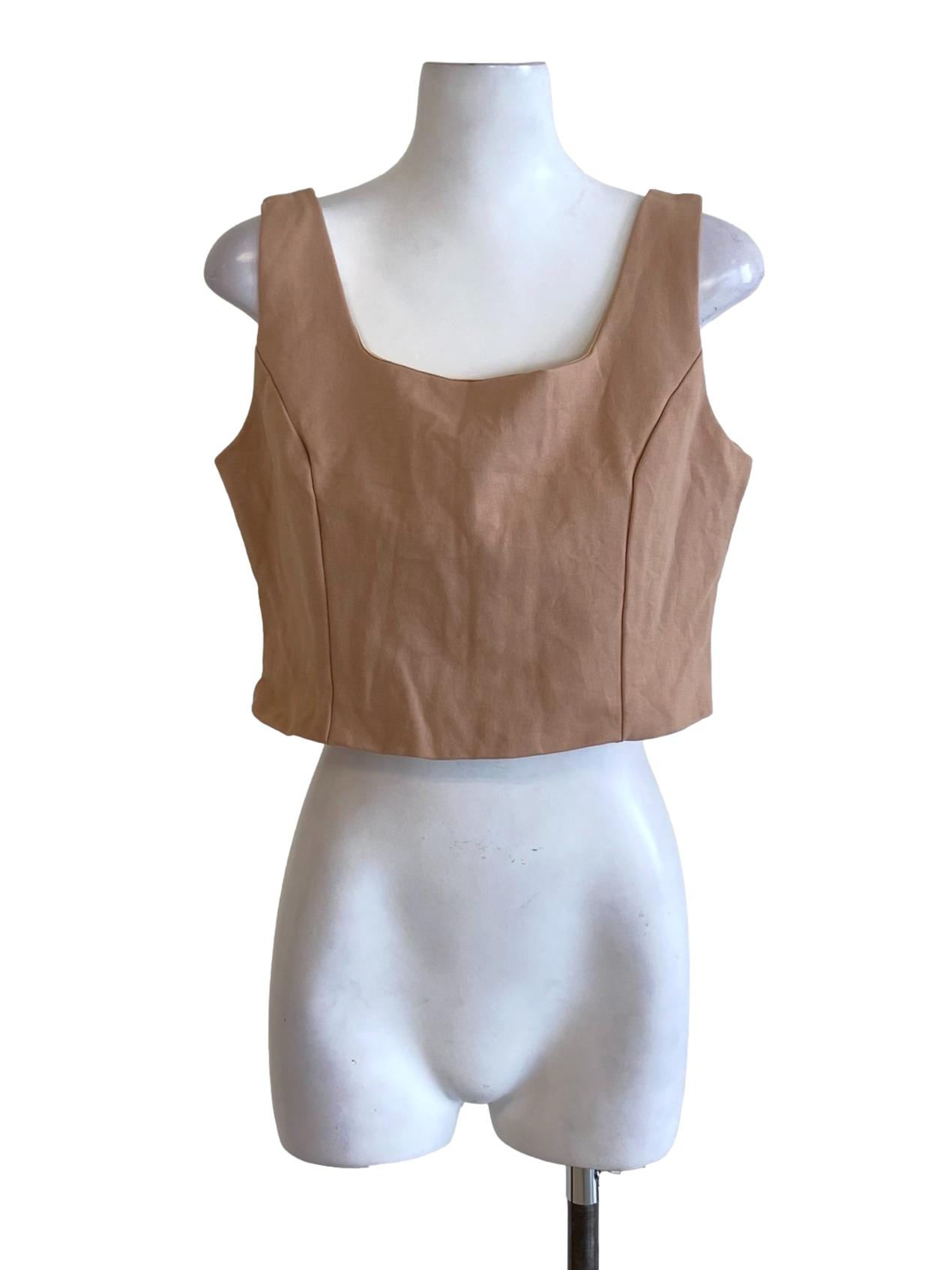 Light Cedar Brown Square Neck Sheath Cropped Top