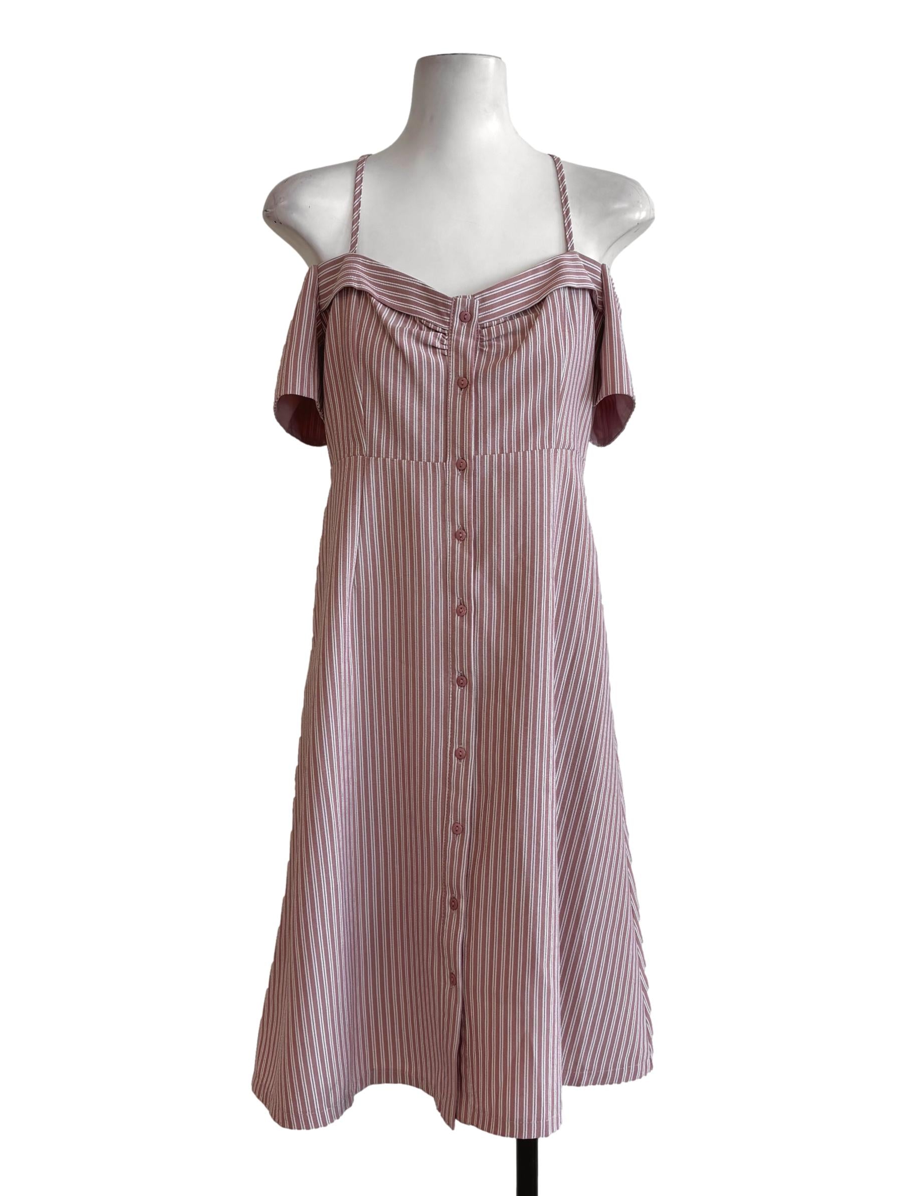 Coral Pink Stripe Buttoned Dress