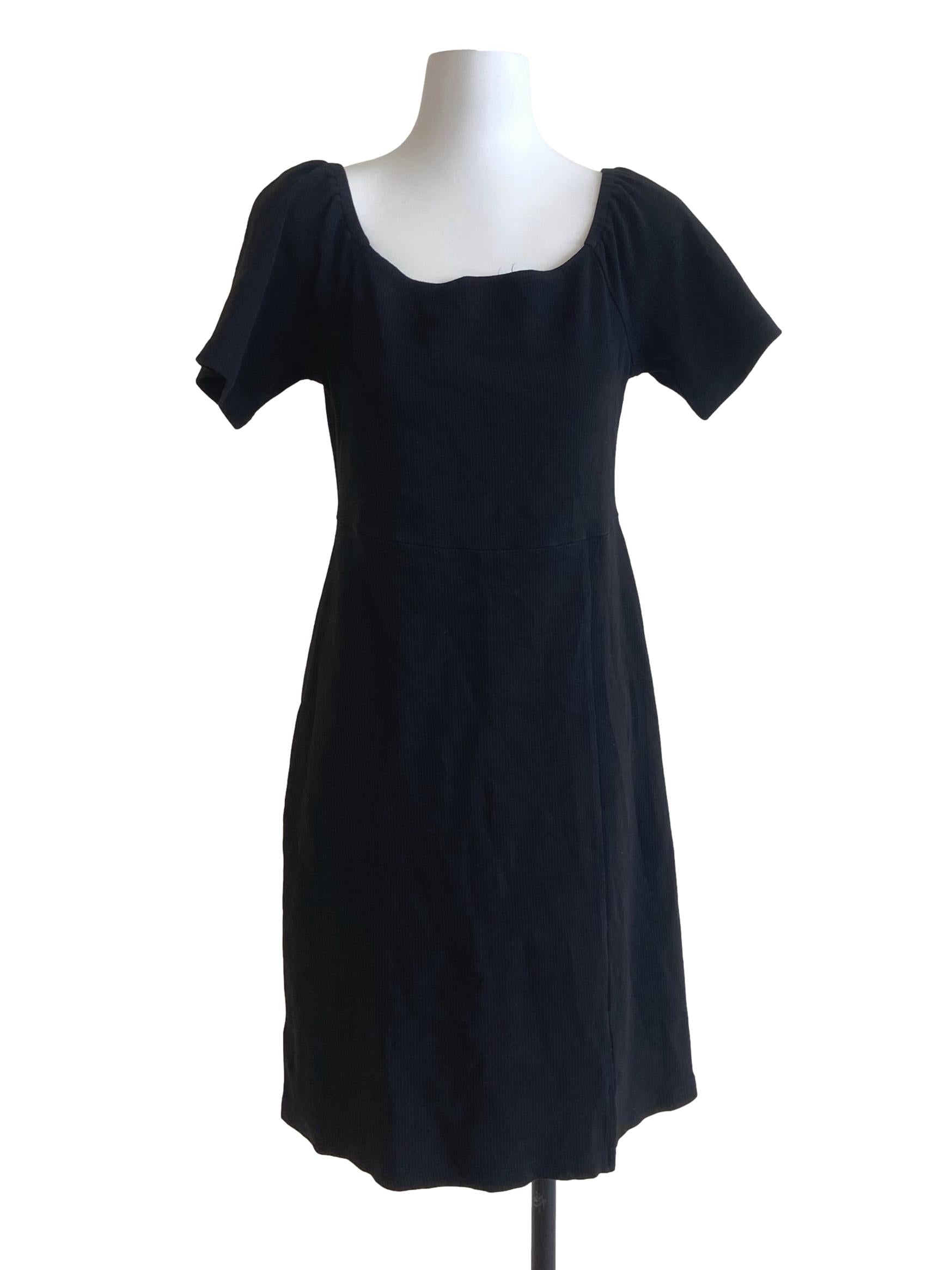 Black Pencil Stripe Slit Shift Dress