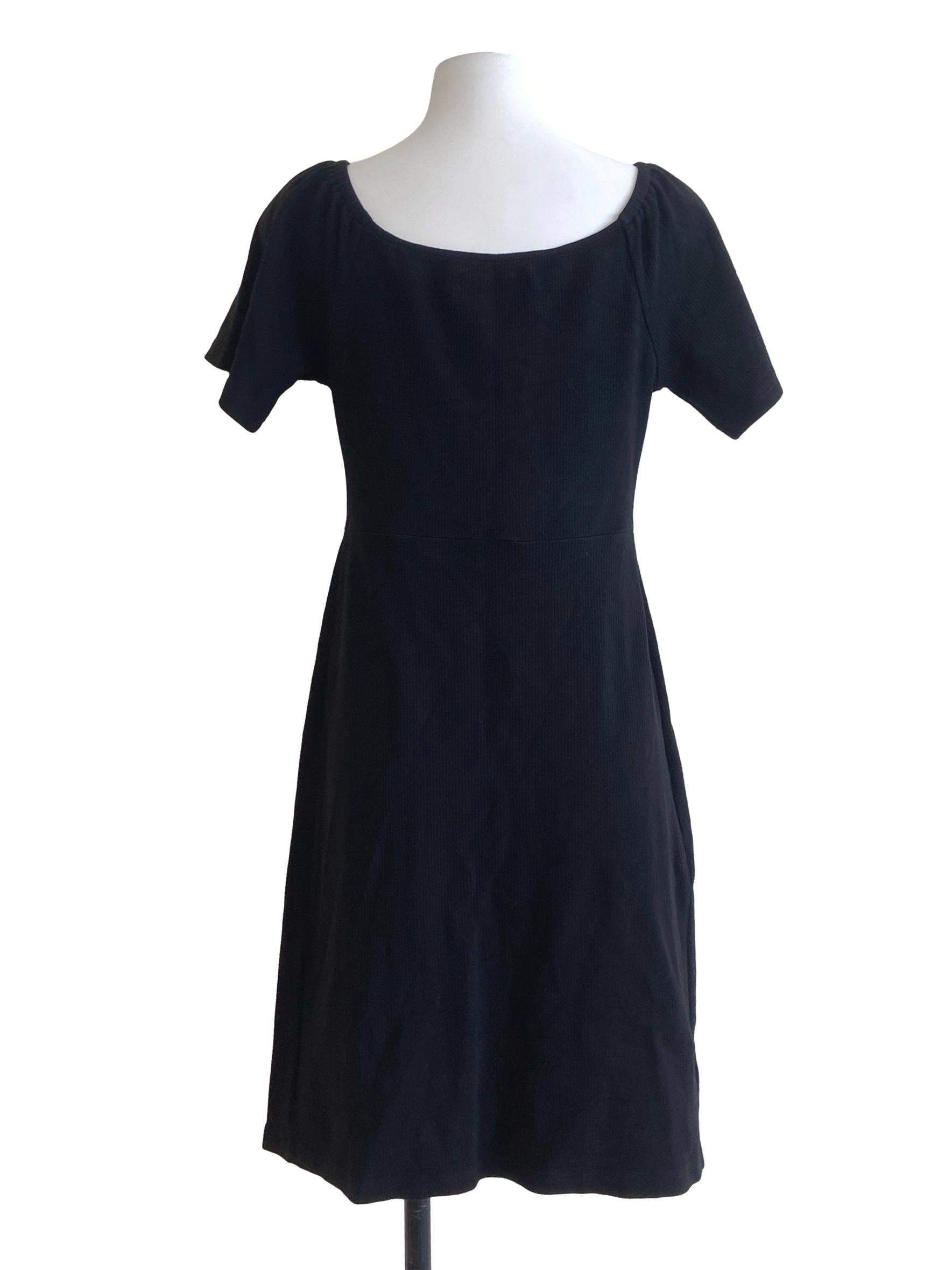Black Pencil Stripe Slit Shift Dress