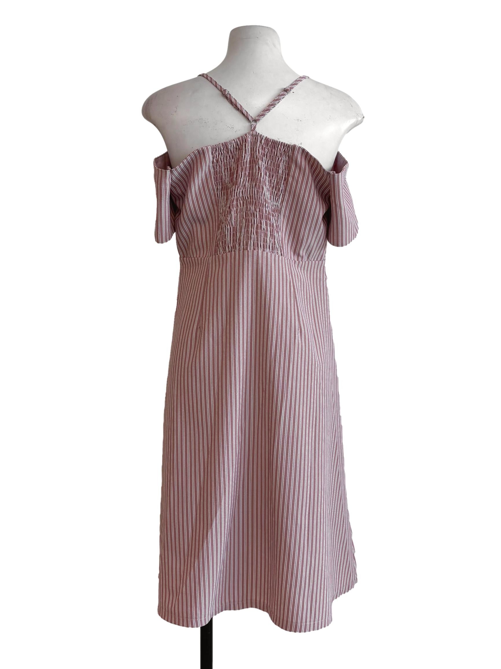 Coral Pink Stripe Buttoned Dress