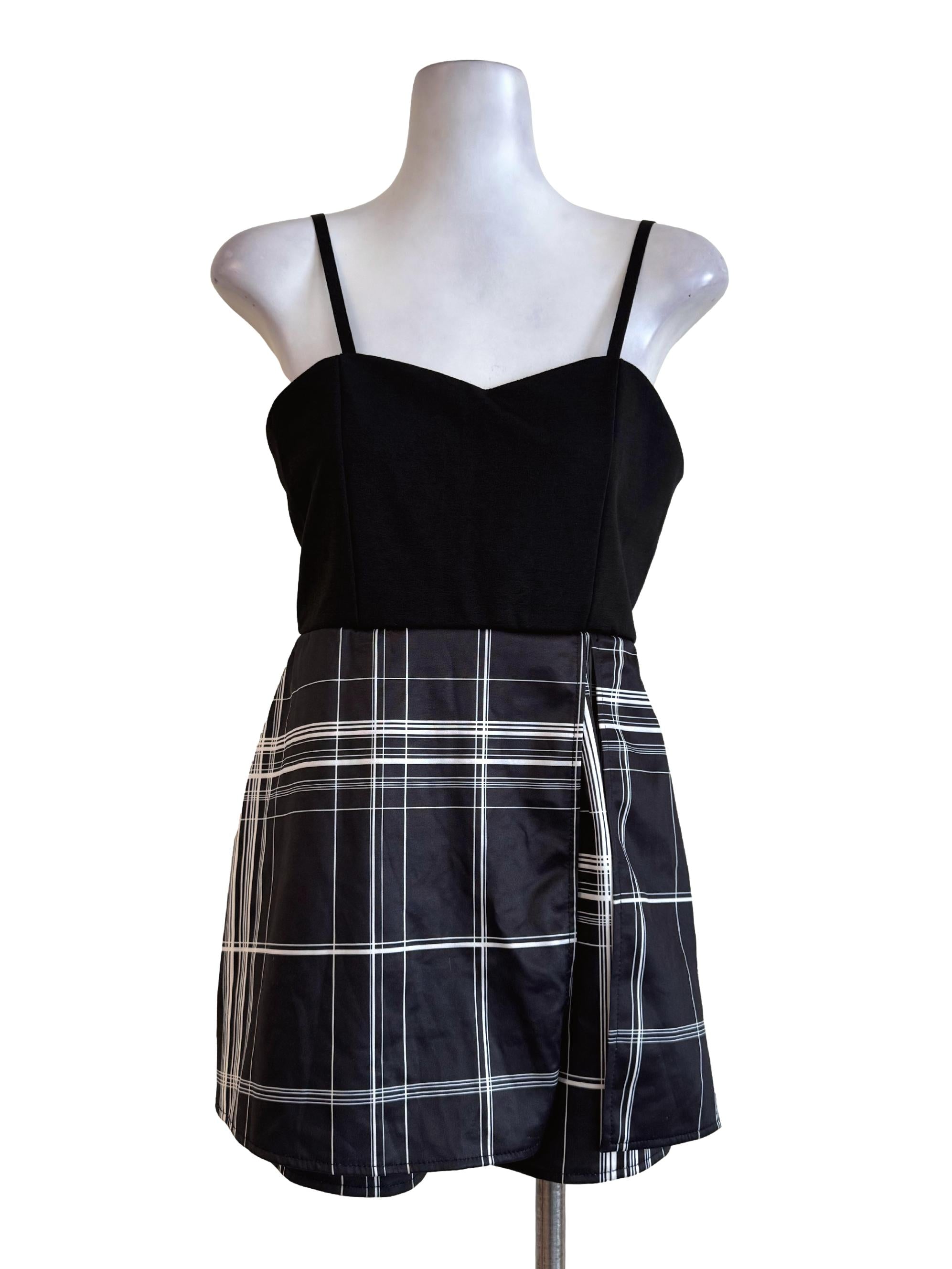 Blackout Black With Half Checkered Print Romper