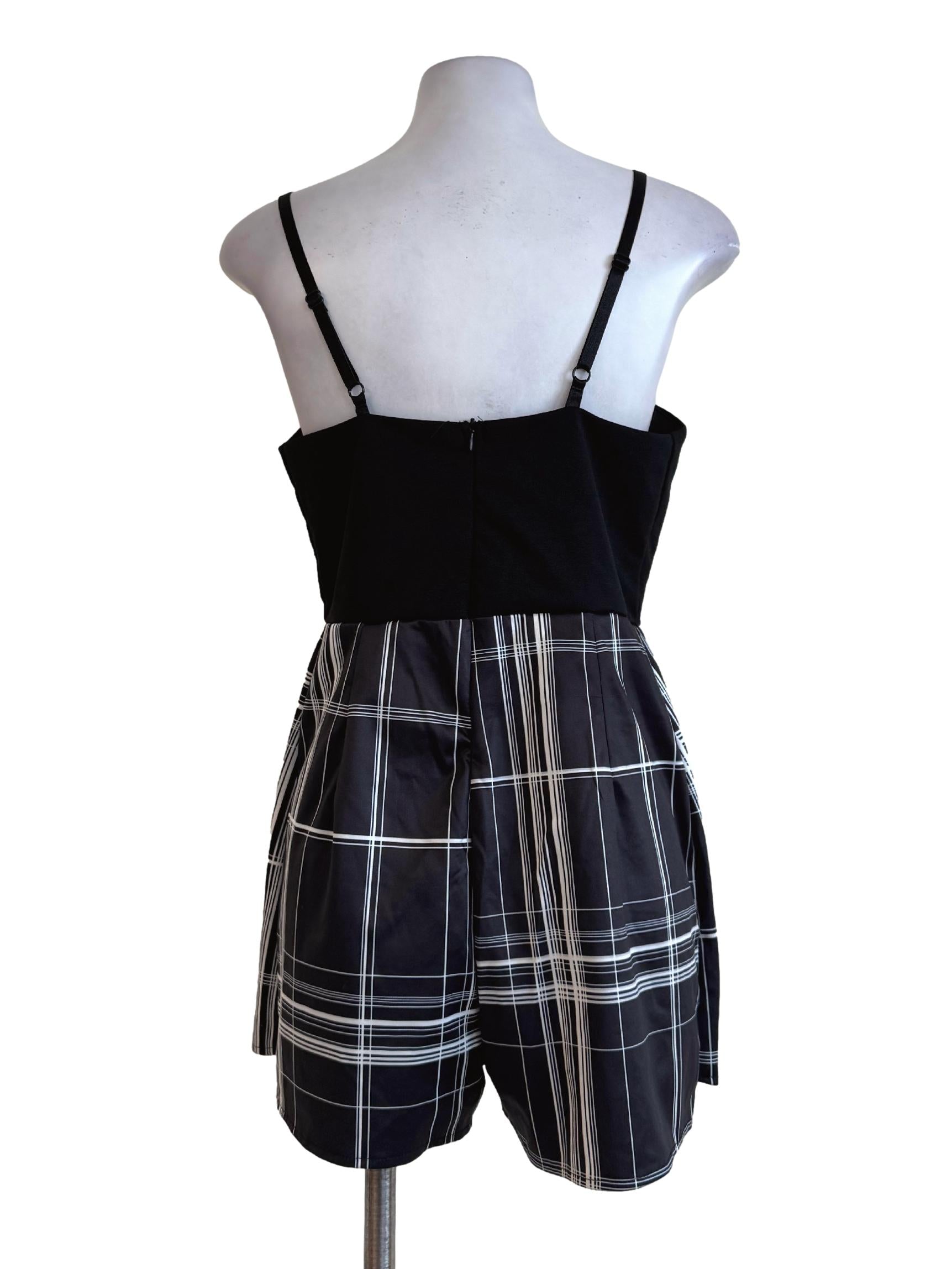 Blackout Black With Half Checkered Print Romper
