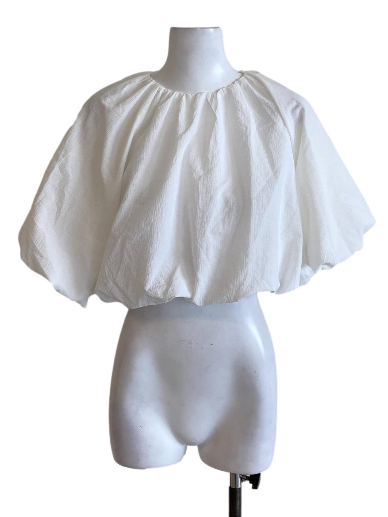 Soft White Round Neck Balloon Cropped Top