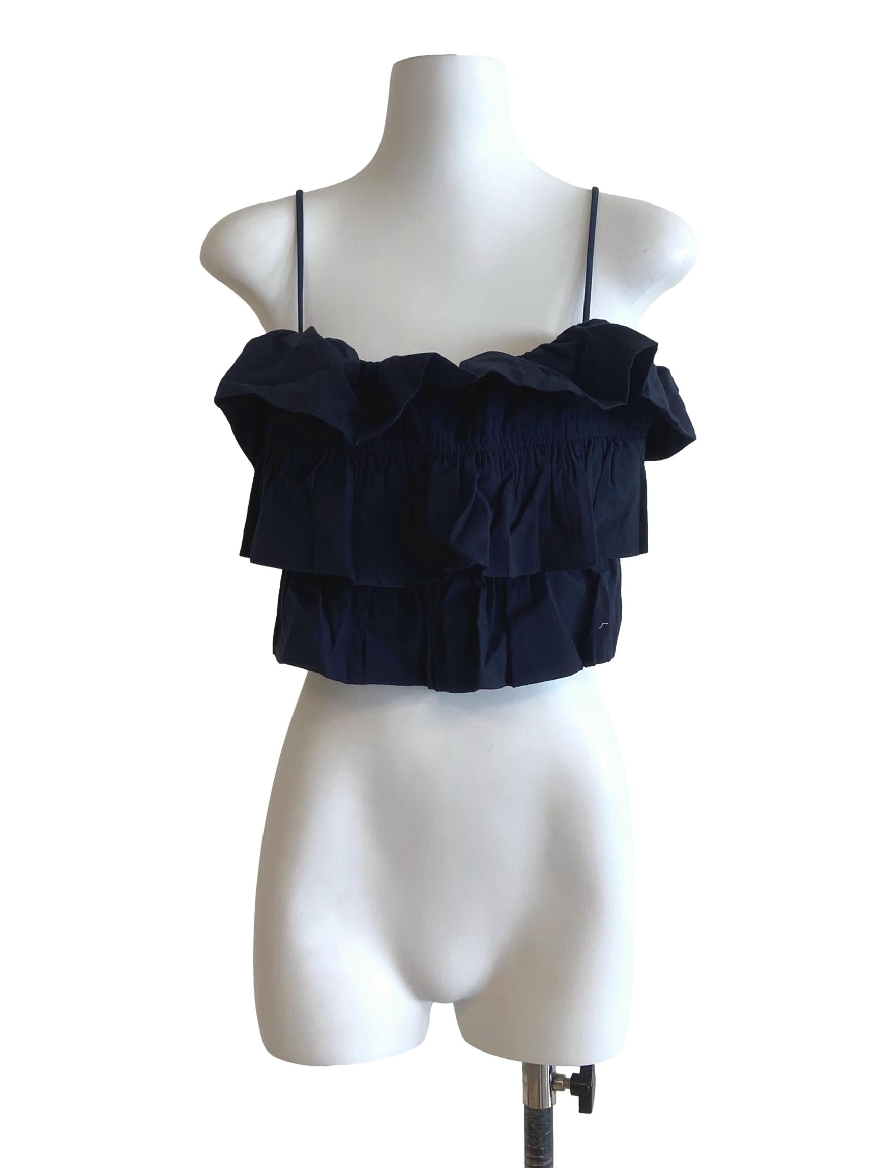 Navy Blue Spaghetti Straps Layered Crop Top