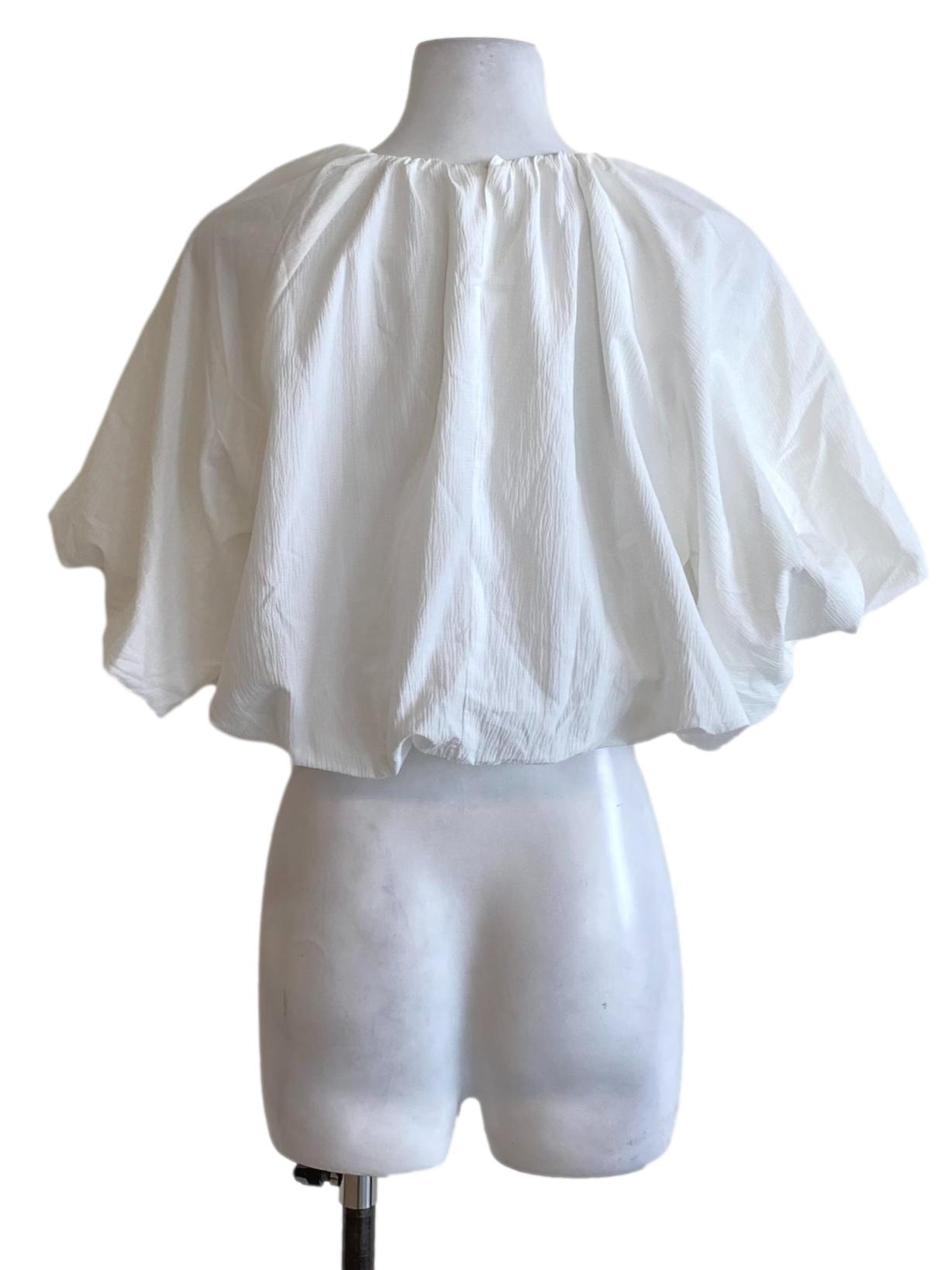 Soft White Round Neck Balloon Cropped Top