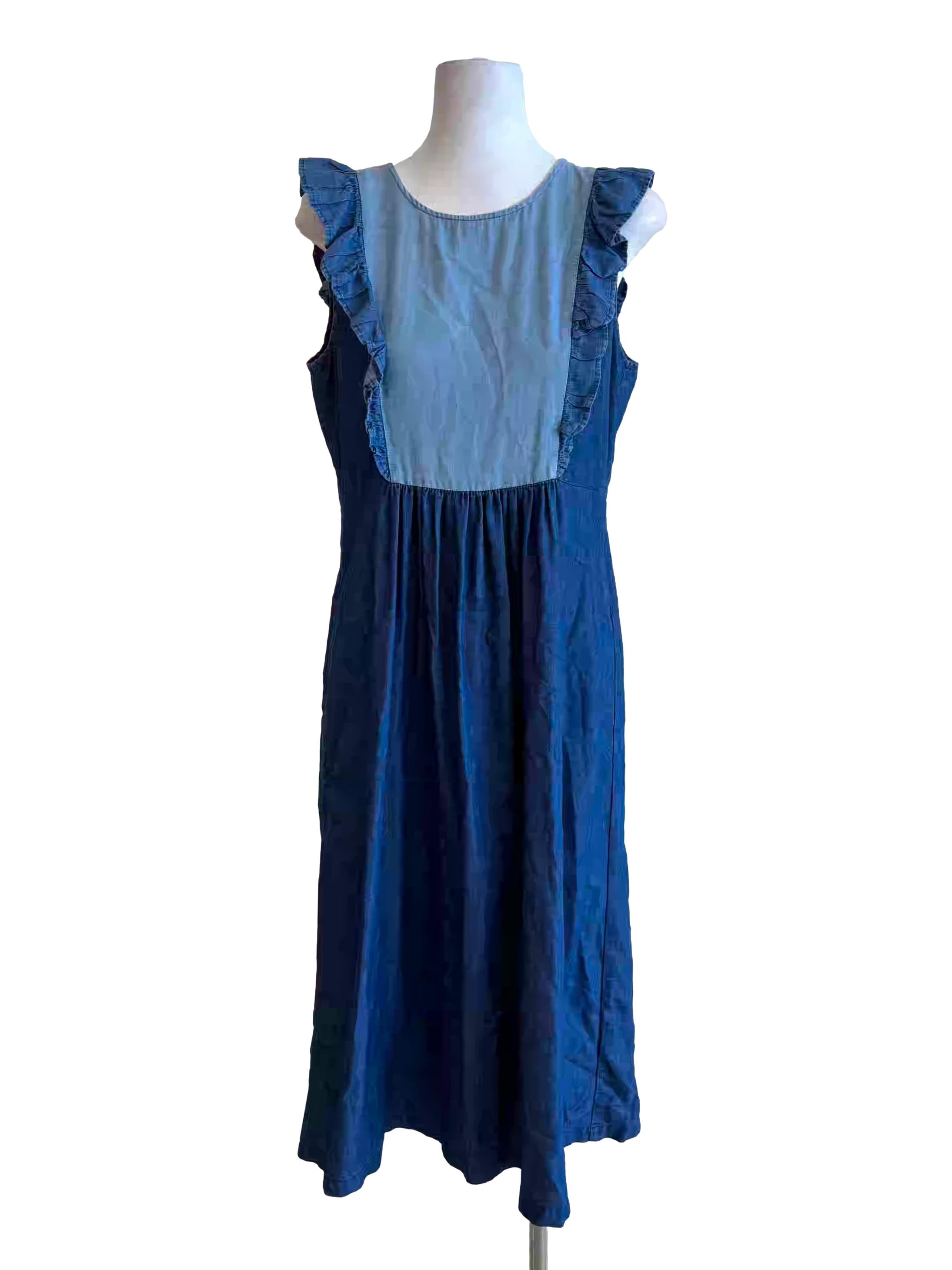 Two Tone Blue Ruffle Denim Dress