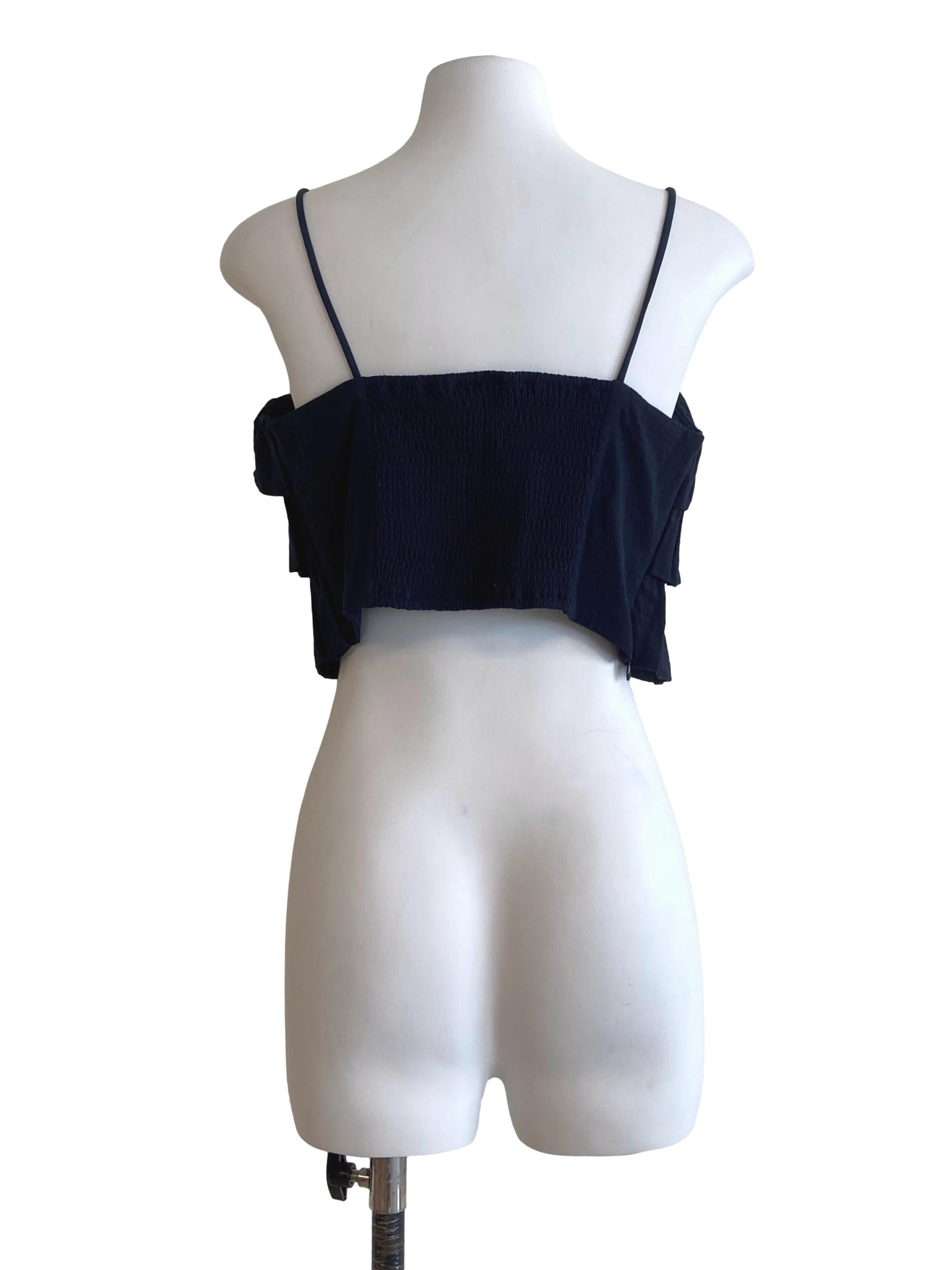 Navy Blue Spaghetti Straps Layered Crop Top
